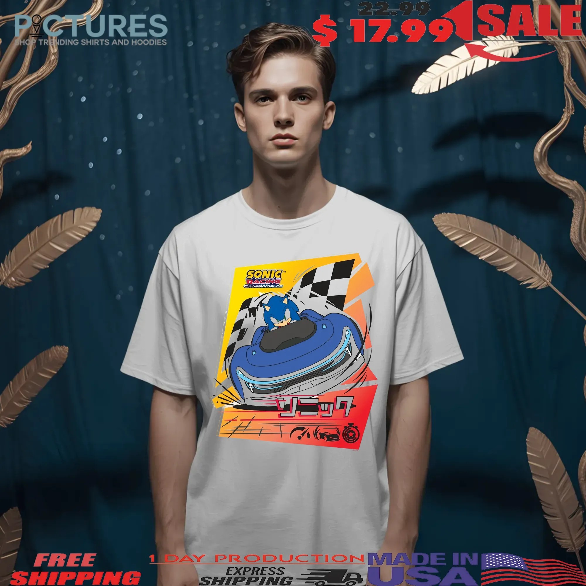 Sonic the Hedgehog Racing Car Sonic Racing Crossworlds Video Game Graphic T Shirt