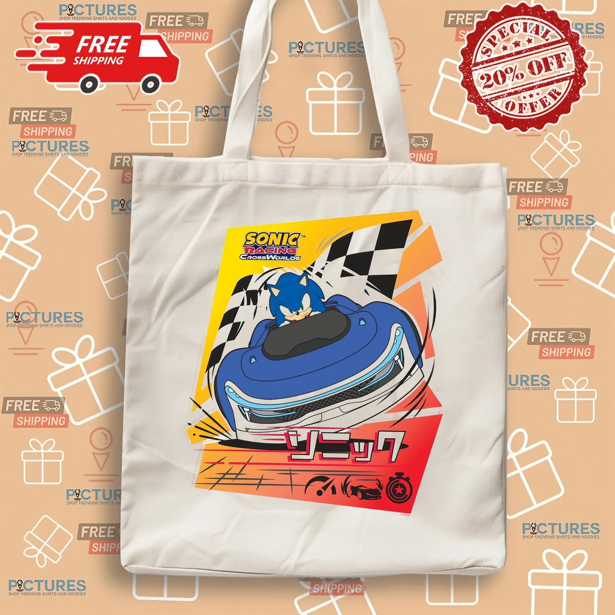 Sonic the Hedgehog Racing Car Sonic Racing Crossworlds Video Game Graphic T Shirt