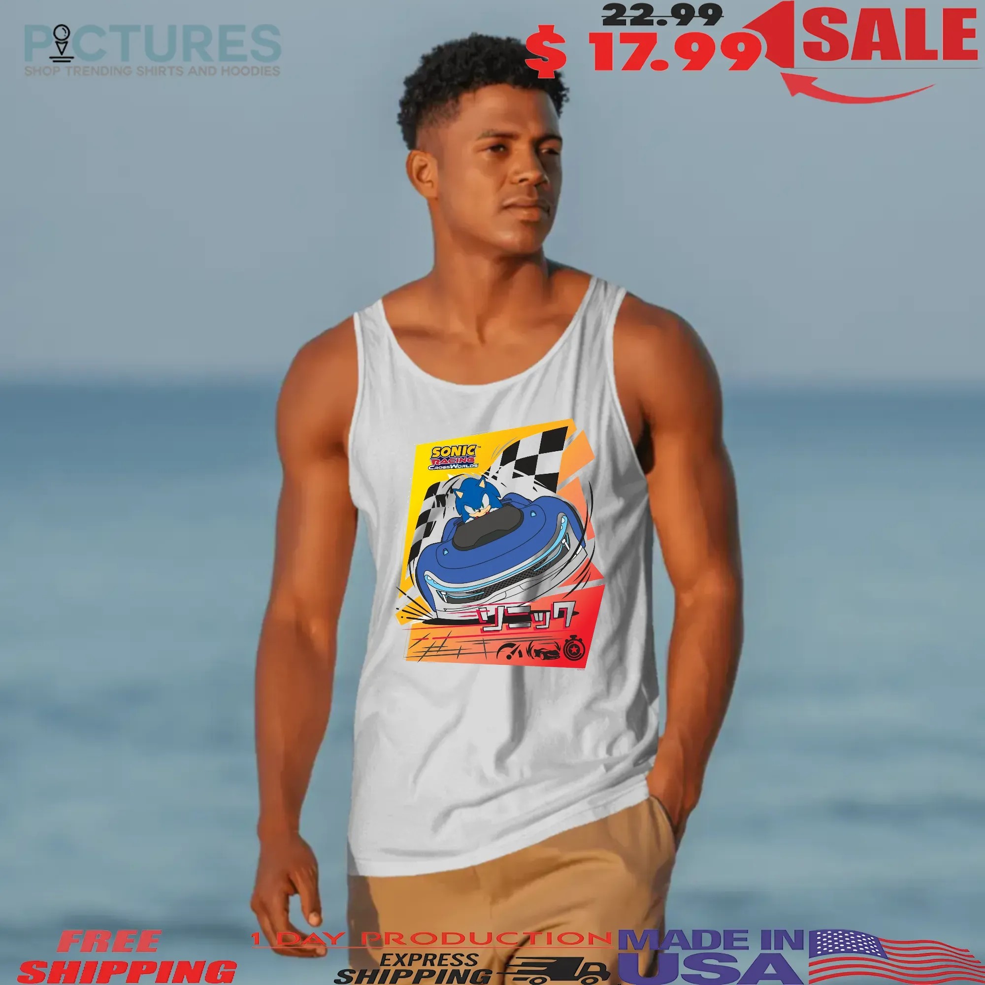 Sonic the Hedgehog Racing Car Sonic Racing Crossworlds Video Game Graphic T Shirt