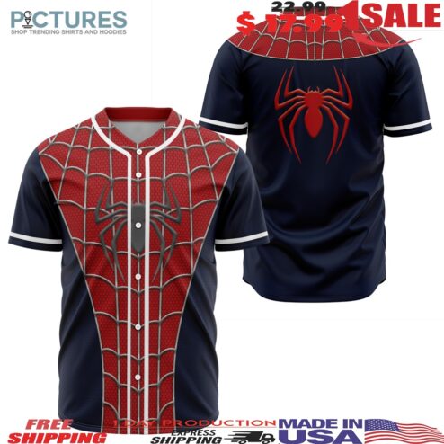 Spider Man Marvel Superhero Red Blue Web Pattern Cosplay Graphic Baseball Jersey