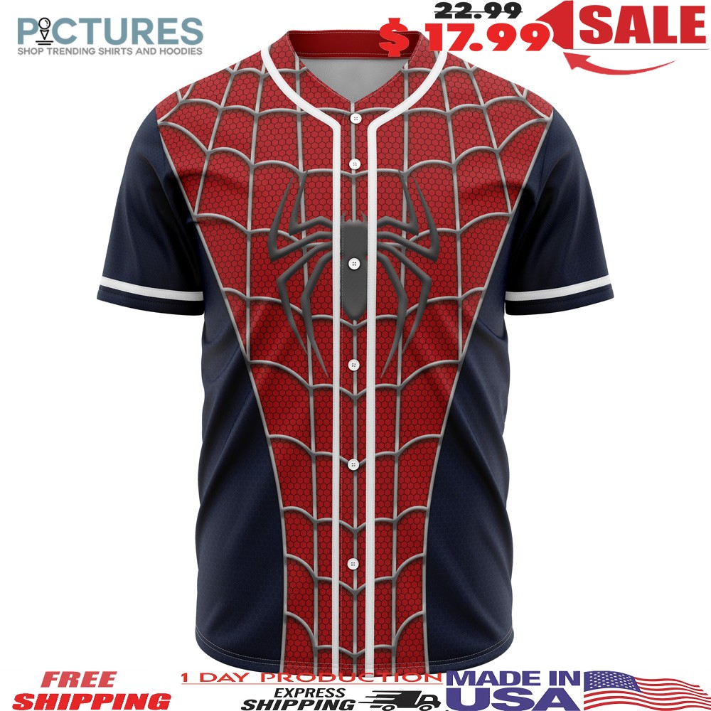 Spider Man Marvel Superhero Red Blue Web Pattern Cosplay Graphic Baseball Jersey