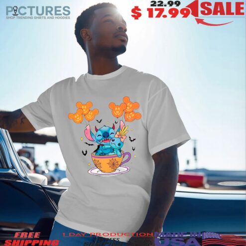 Stitch And Scrump Teacup Cute Spooky Season Disney Halloween T Shirt