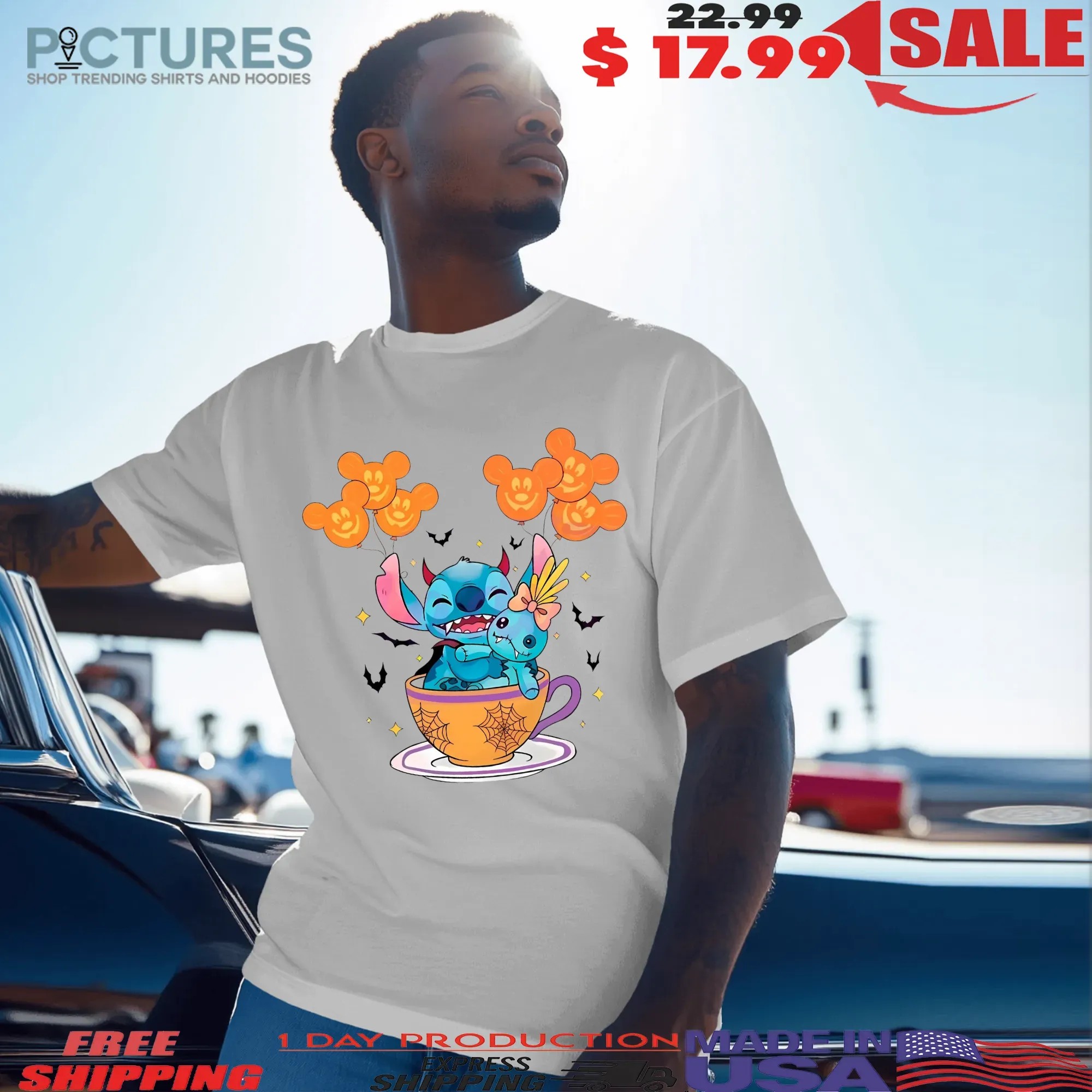 Stitch And Scrump Teacup Cute Spooky Season Disney Halloween T Shirt