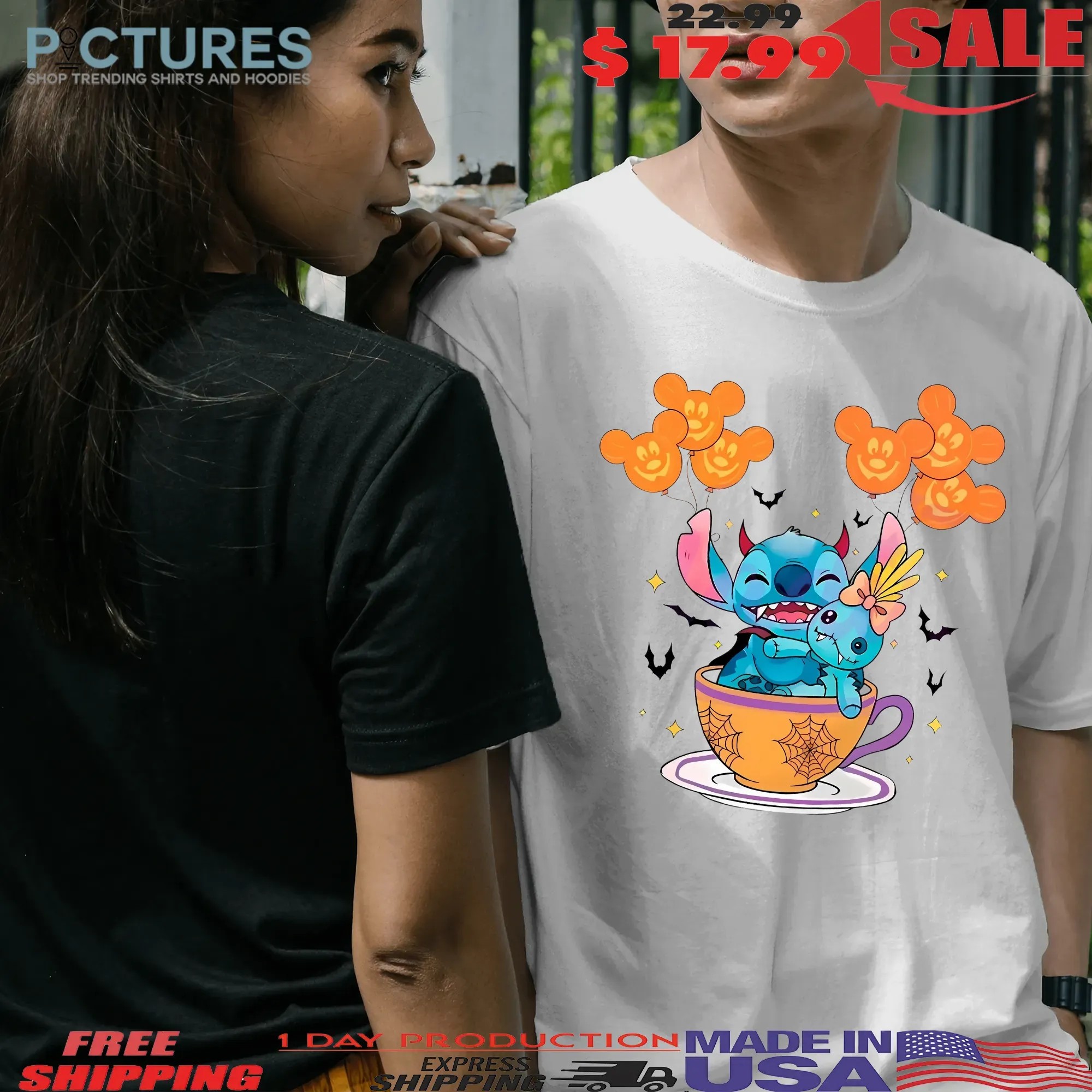 Stitch And Scrump Teacup Cute Spooky Season Disney Halloween T Shirt