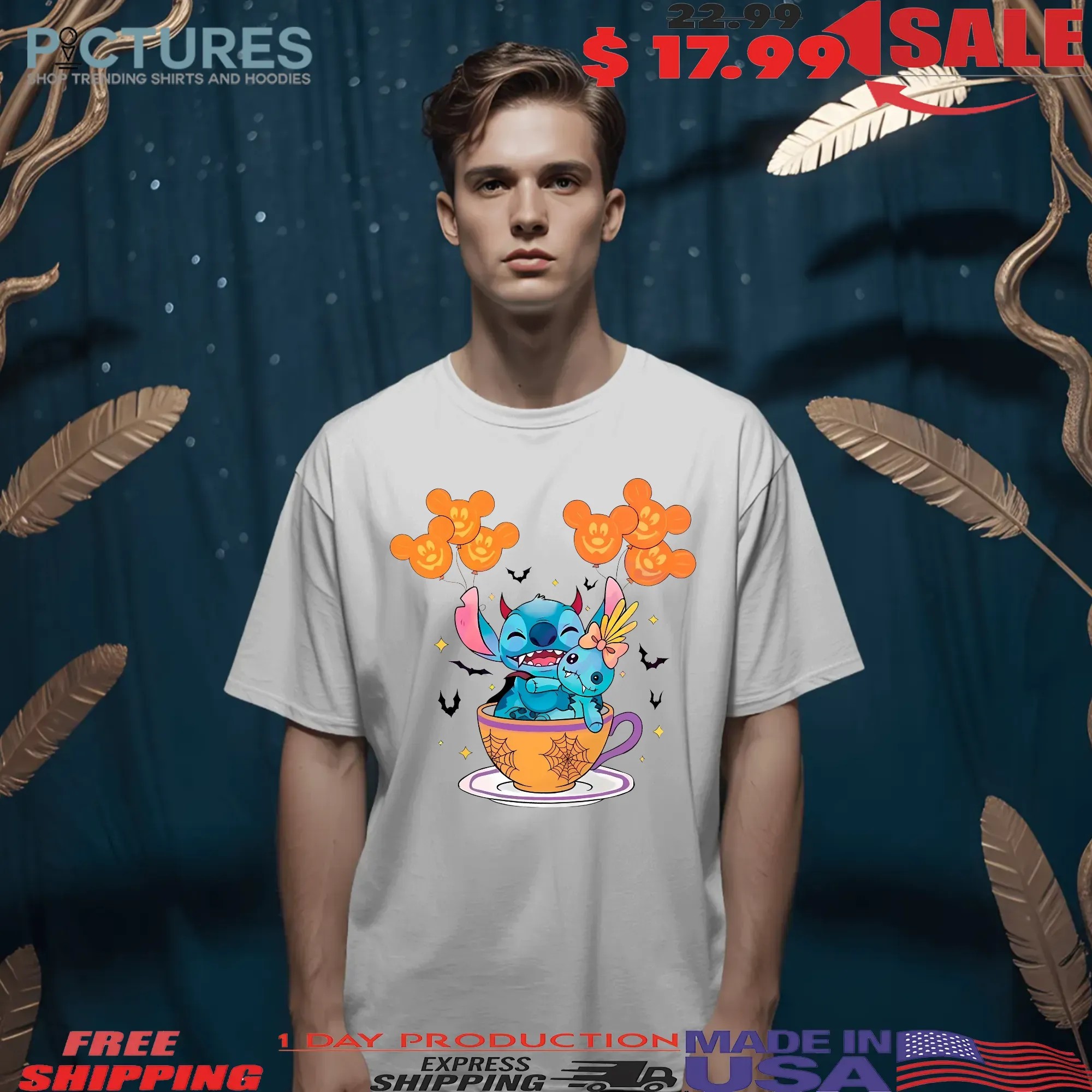Stitch And Scrump Teacup Cute Spooky Season Disney Halloween T Shirt