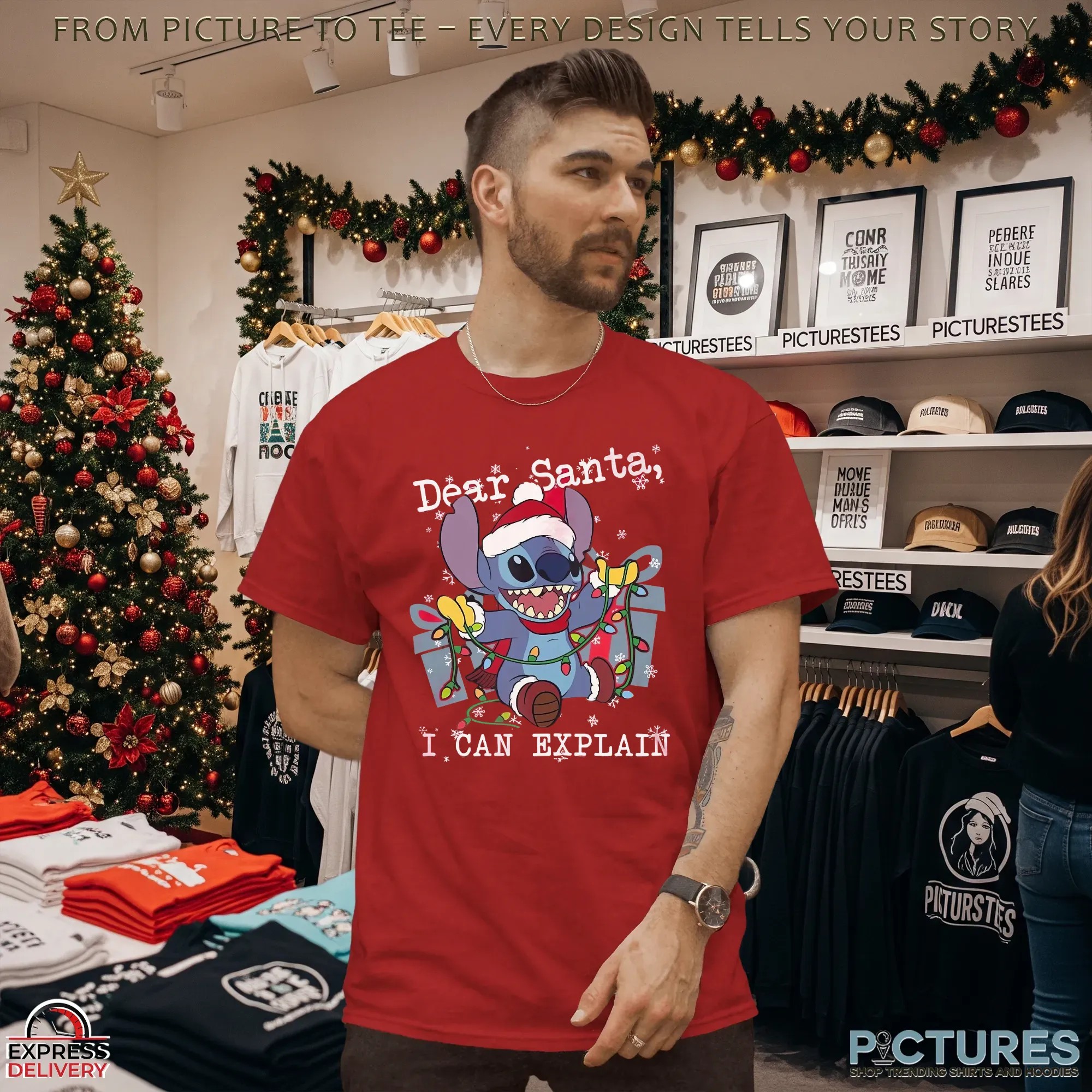 Stitch Dear Santa I Can Explain Merry Christmas Graphic T Shirt