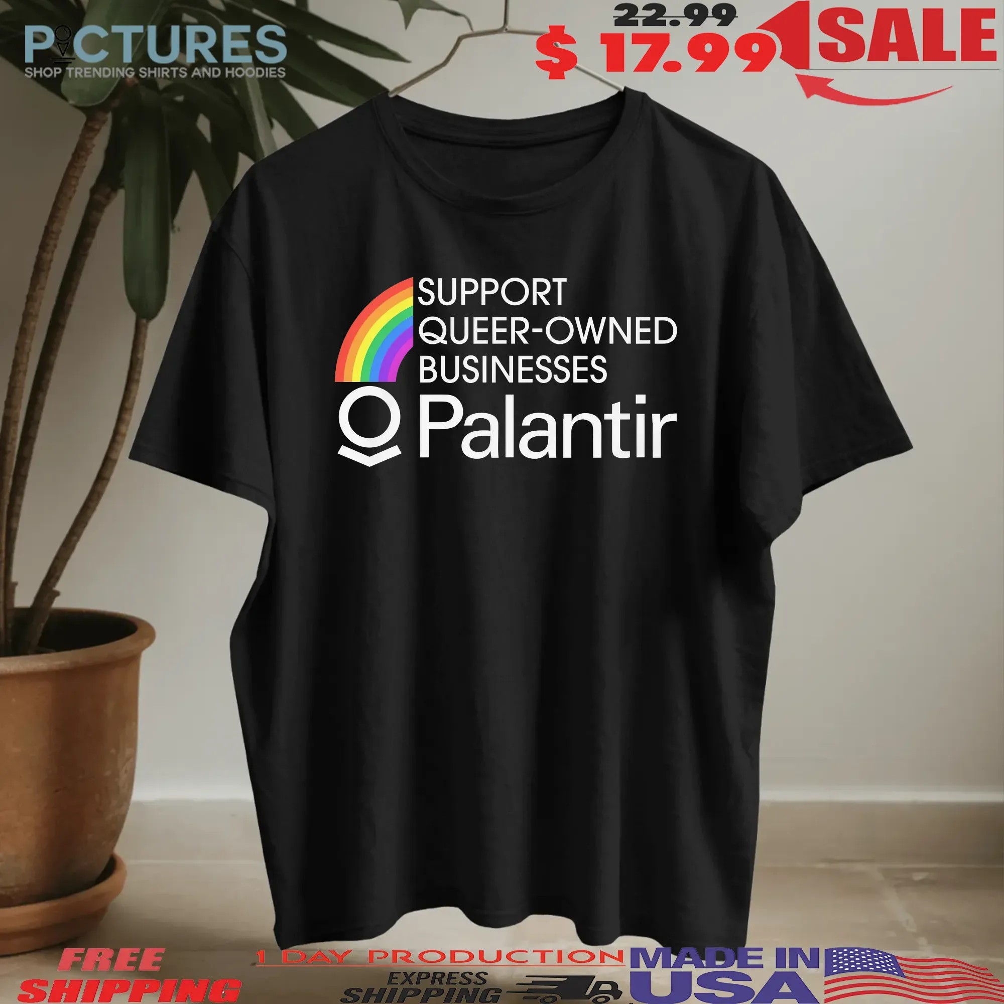 Support Queer-Owned Businesses Palantir Rainbow T Shirt