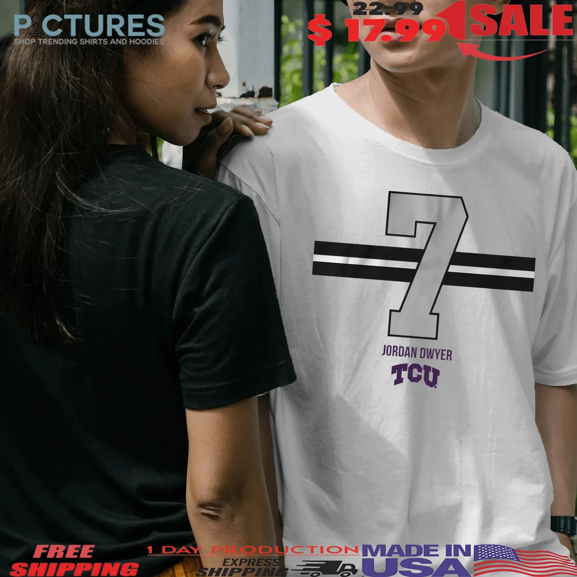 TCU Horned Frogs Football Jordan Dwyer 7 Stripe T Shirt