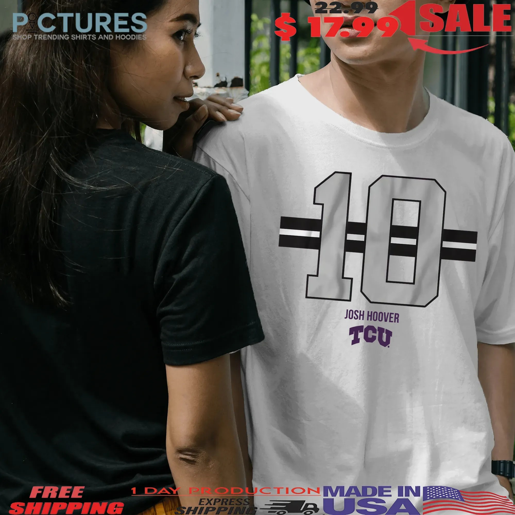 TCU Horned Frogs Football Josh Hoover 10 Stripe T Shirt