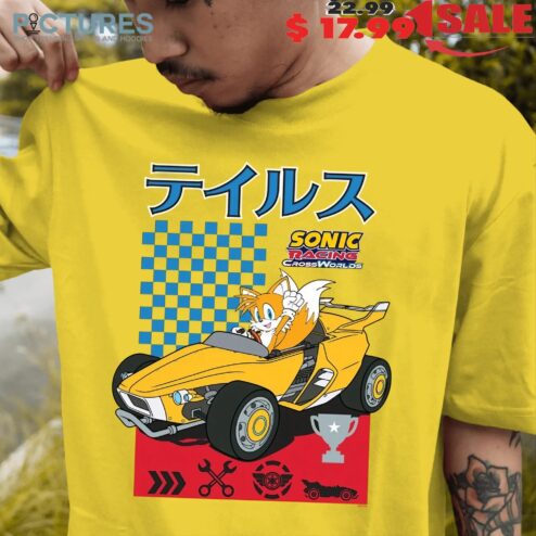 Tails Racing Car Sonic Racing Crossworlds Yellow Graphic T Shirt