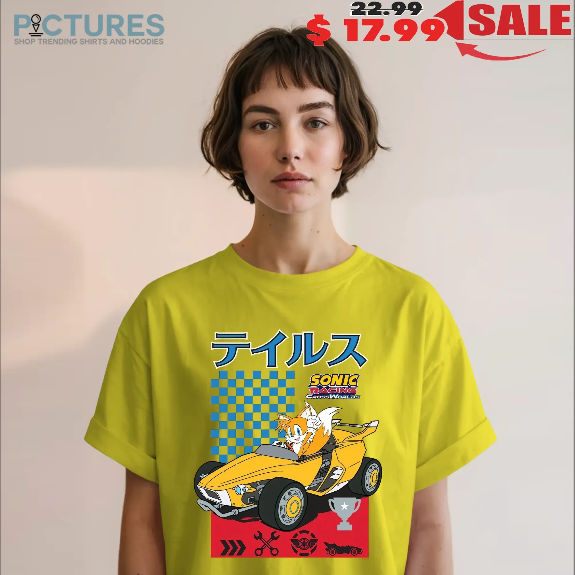 Tails Racing Car Sonic Racing Crossworlds Yellow Graphic T Shirt