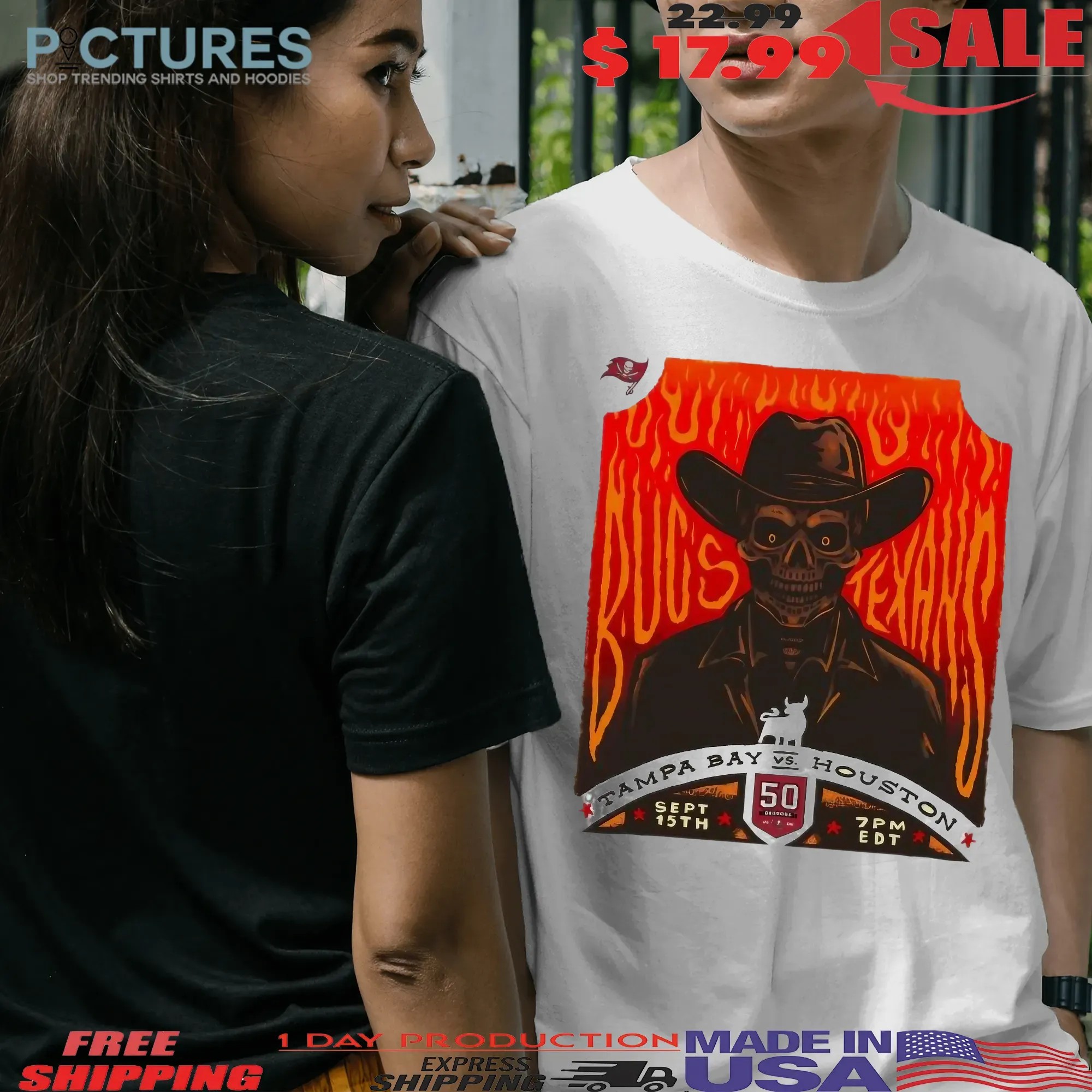 Tampa Bay Buccaneers Vs Houston Texans Nfl 2025 Gameday Skull T Shirt
