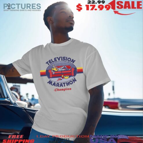 Television Marathon Champion Stripe Meme T Shirt