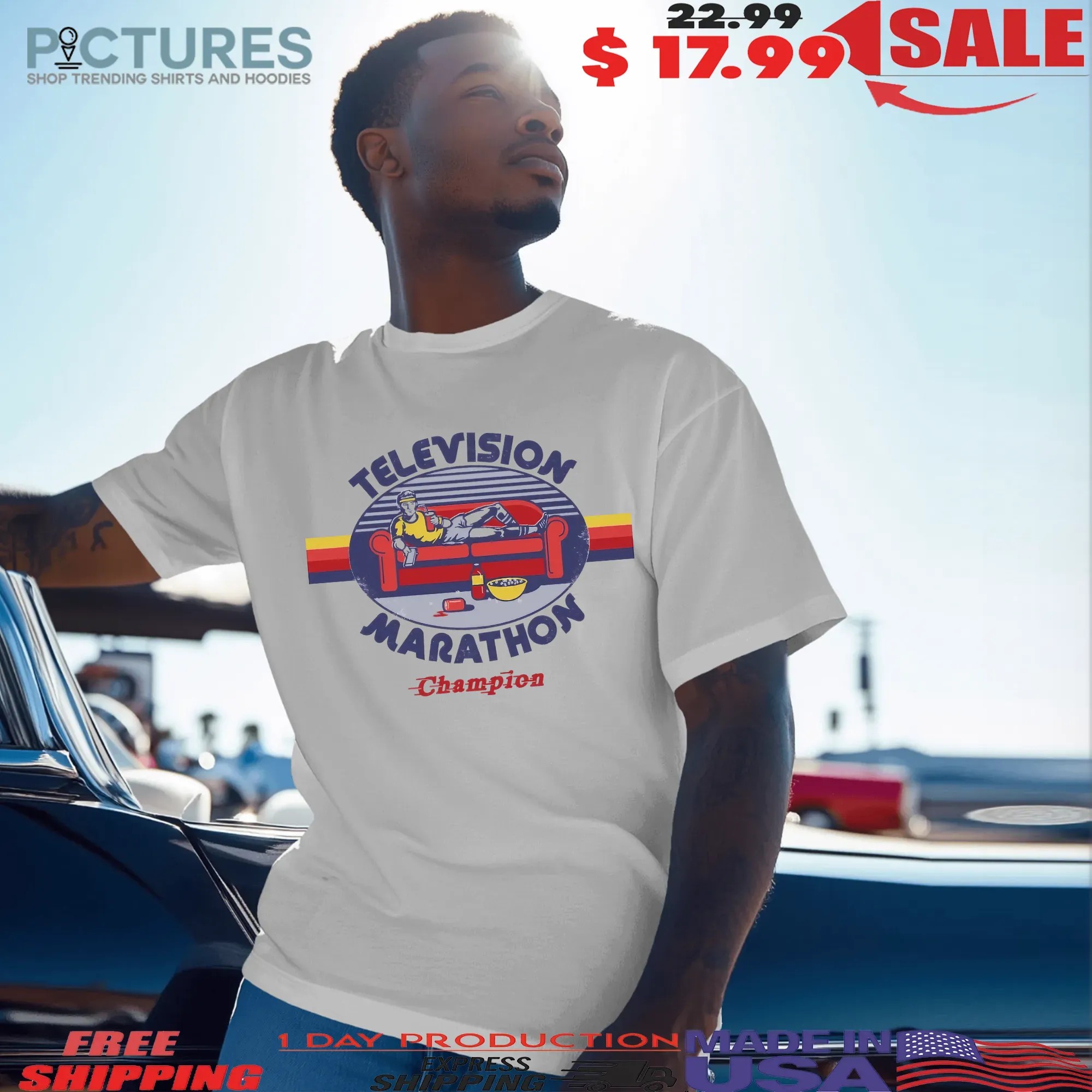Television Marathon Champion Stripe Meme T Shirt