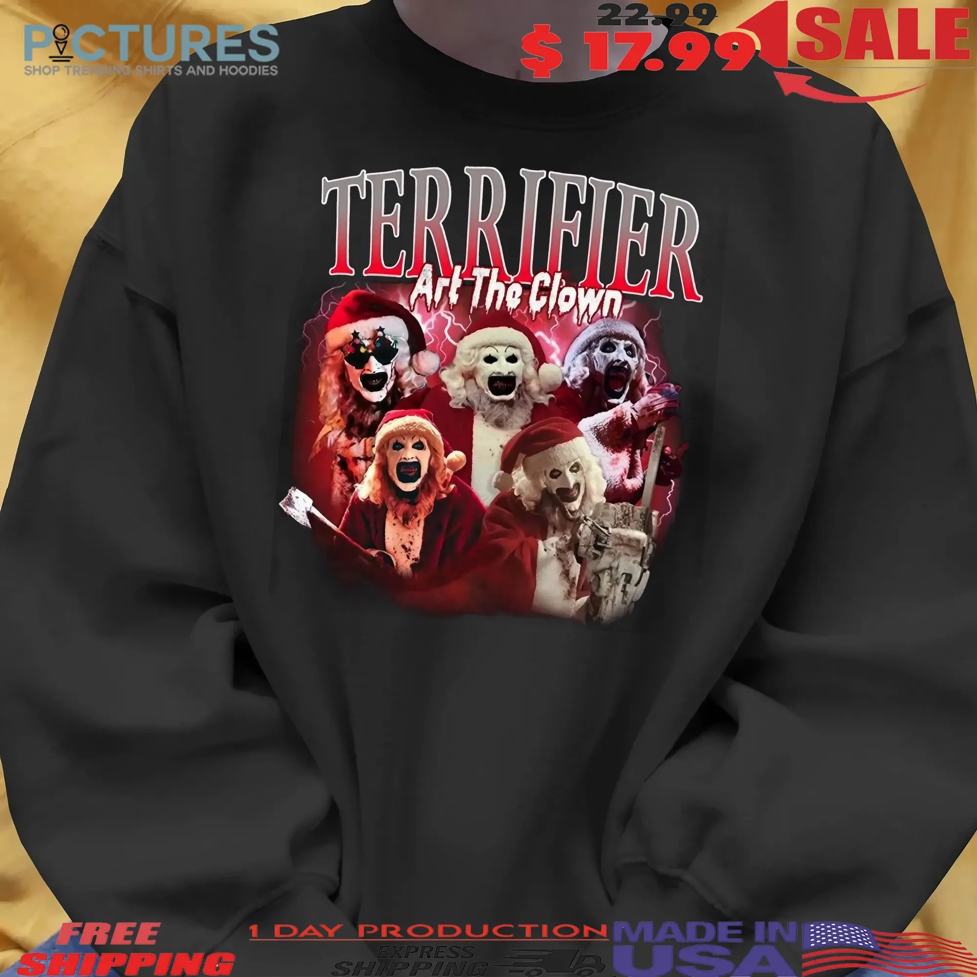 Terrifier Art The Clown Horror Halloween Christmas Vintage Bootleg T Shirt