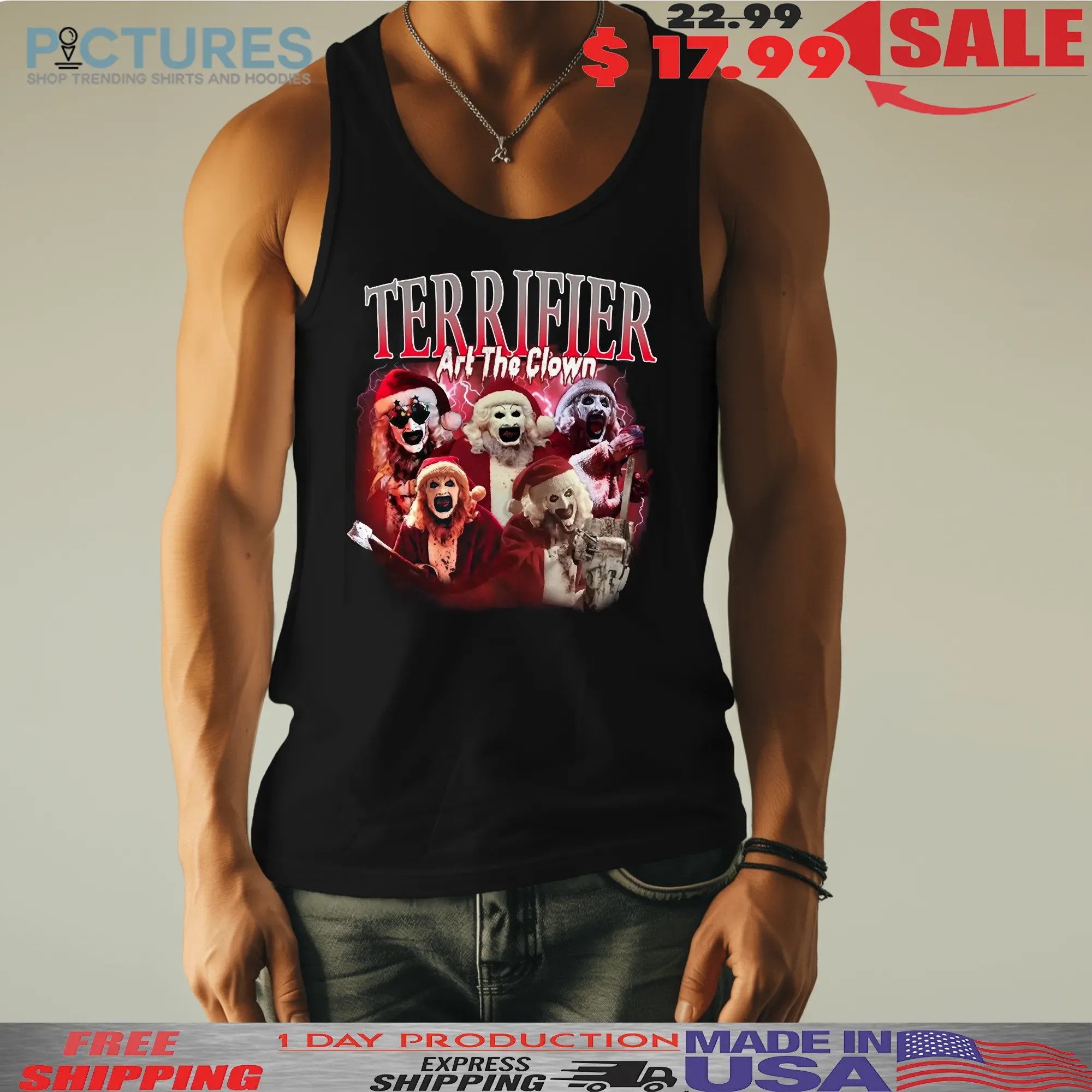 Terrifier Art The Clown Horror Halloween Christmas Vintage Bootleg T Shirt