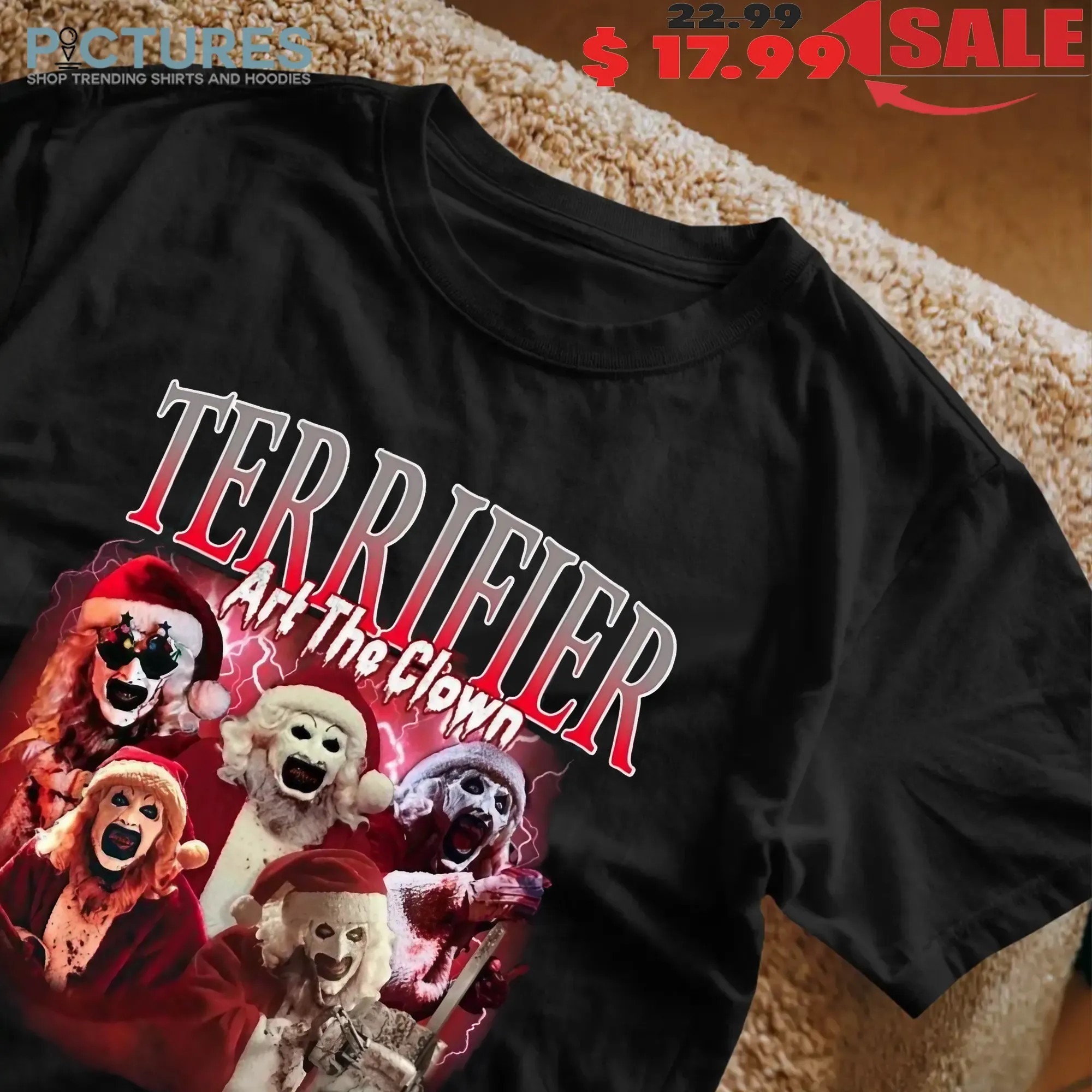 Terrifier Art The Clown Horror Halloween Christmas Vintage Bootleg T Shirt
