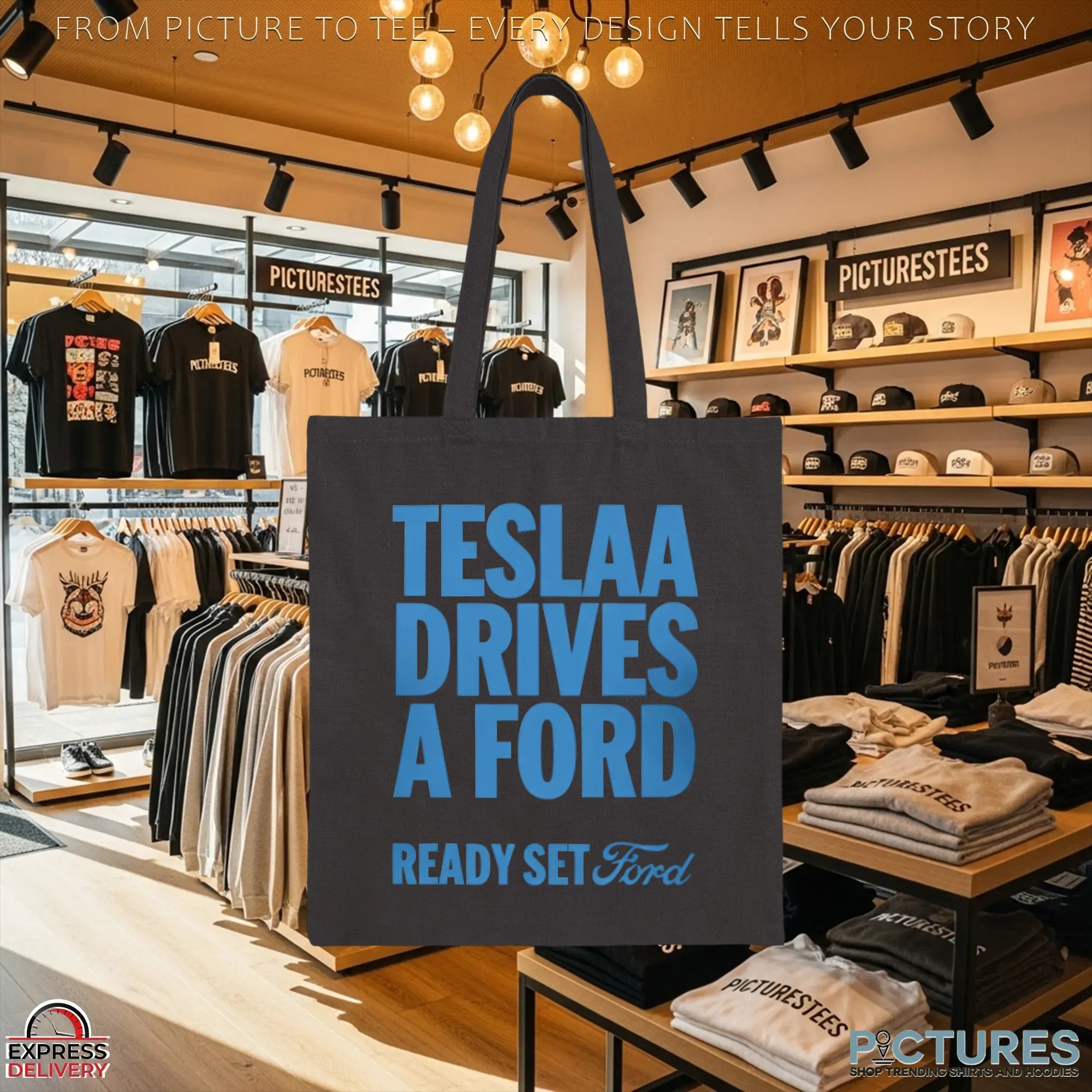 Tesla Drives a Ford Ready Set Ford Bold Text T Shirt