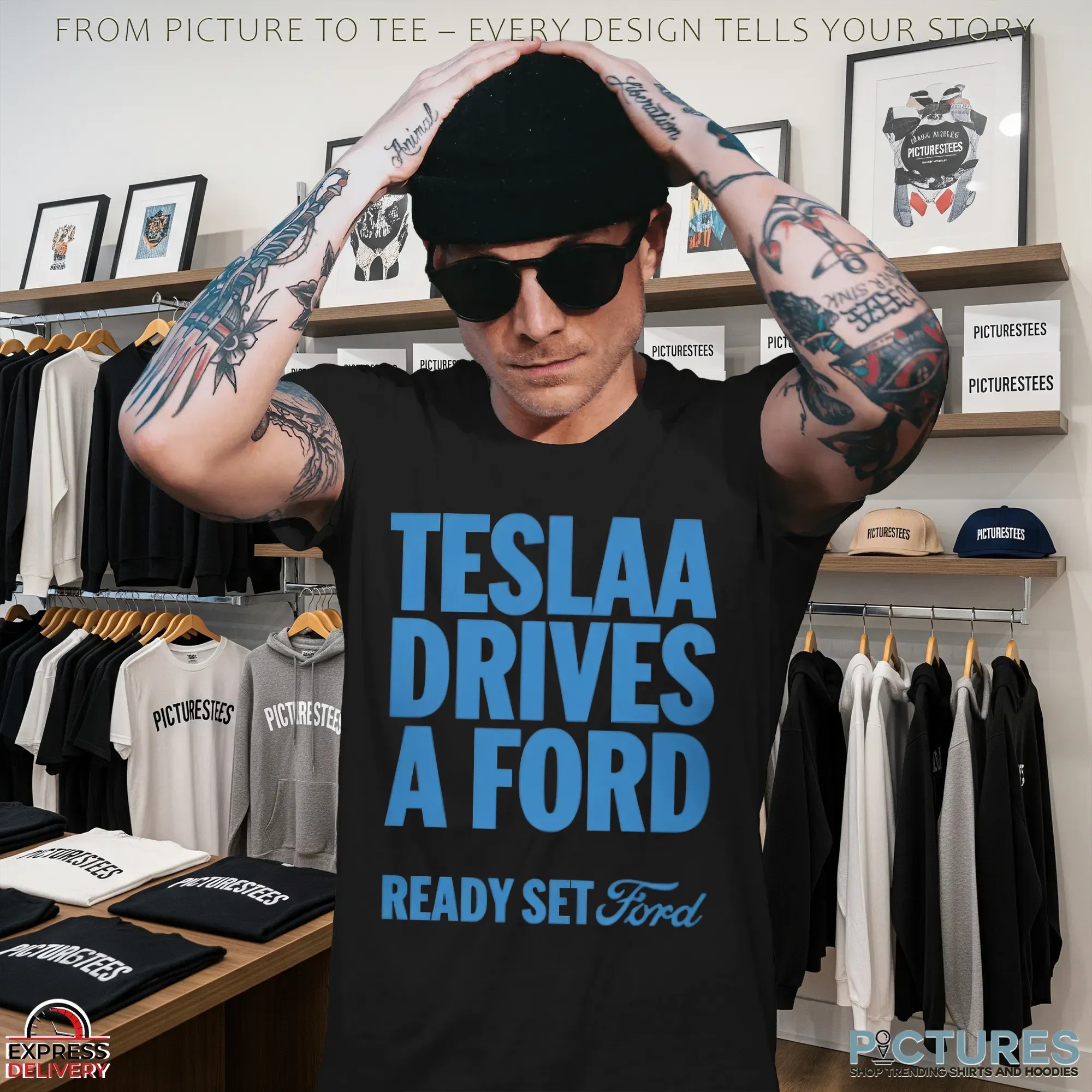 Tesla Drives a Ford Ready Set Ford Bold Text T Shirt