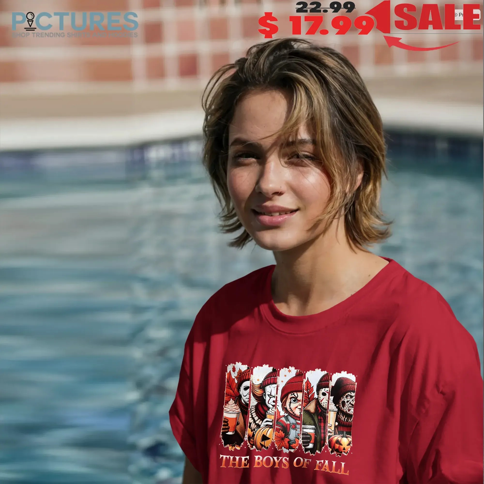 The Boys of Fall Horror Movie Characters Michael Myers, Pennywise, Chucky, Jason, Freddy Autumn Coffee Graphic Halloween T Shirt