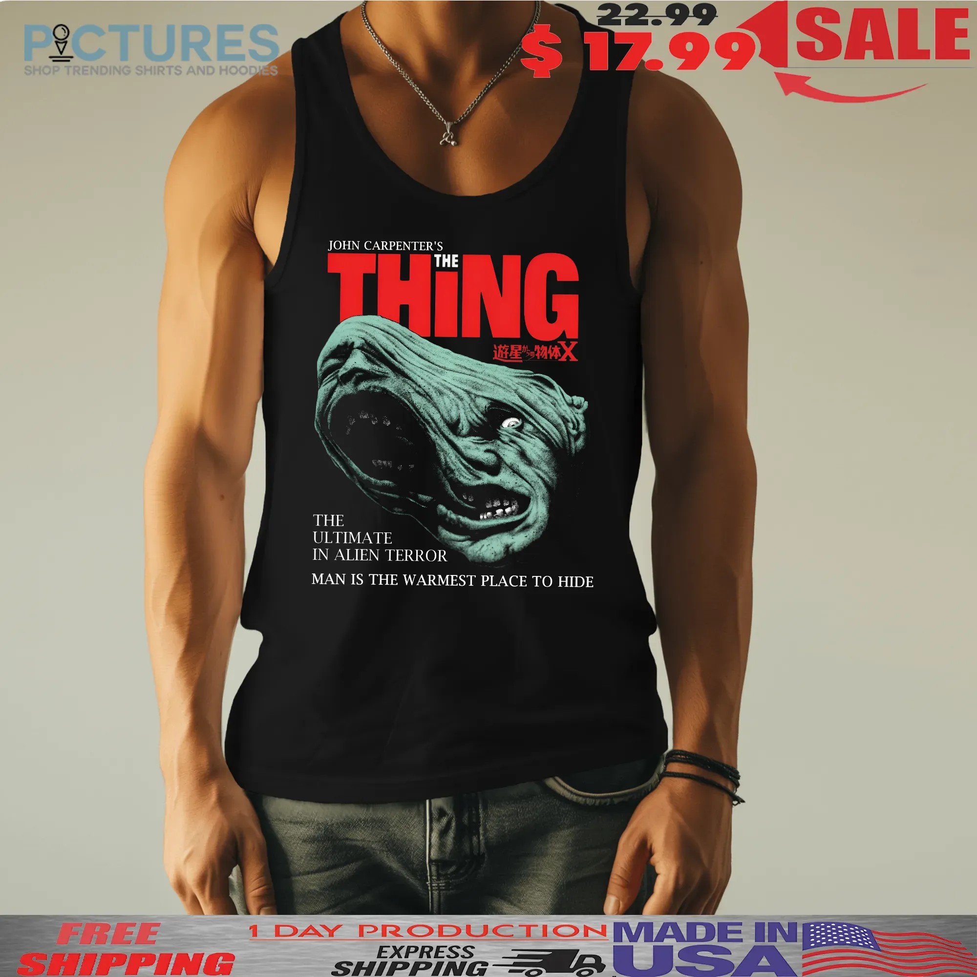 The Thing John Carpenter Cult The Ultimate In Alien Terror Man Is The Warmest Place To Hide Horror Movie Halloween T Shirt