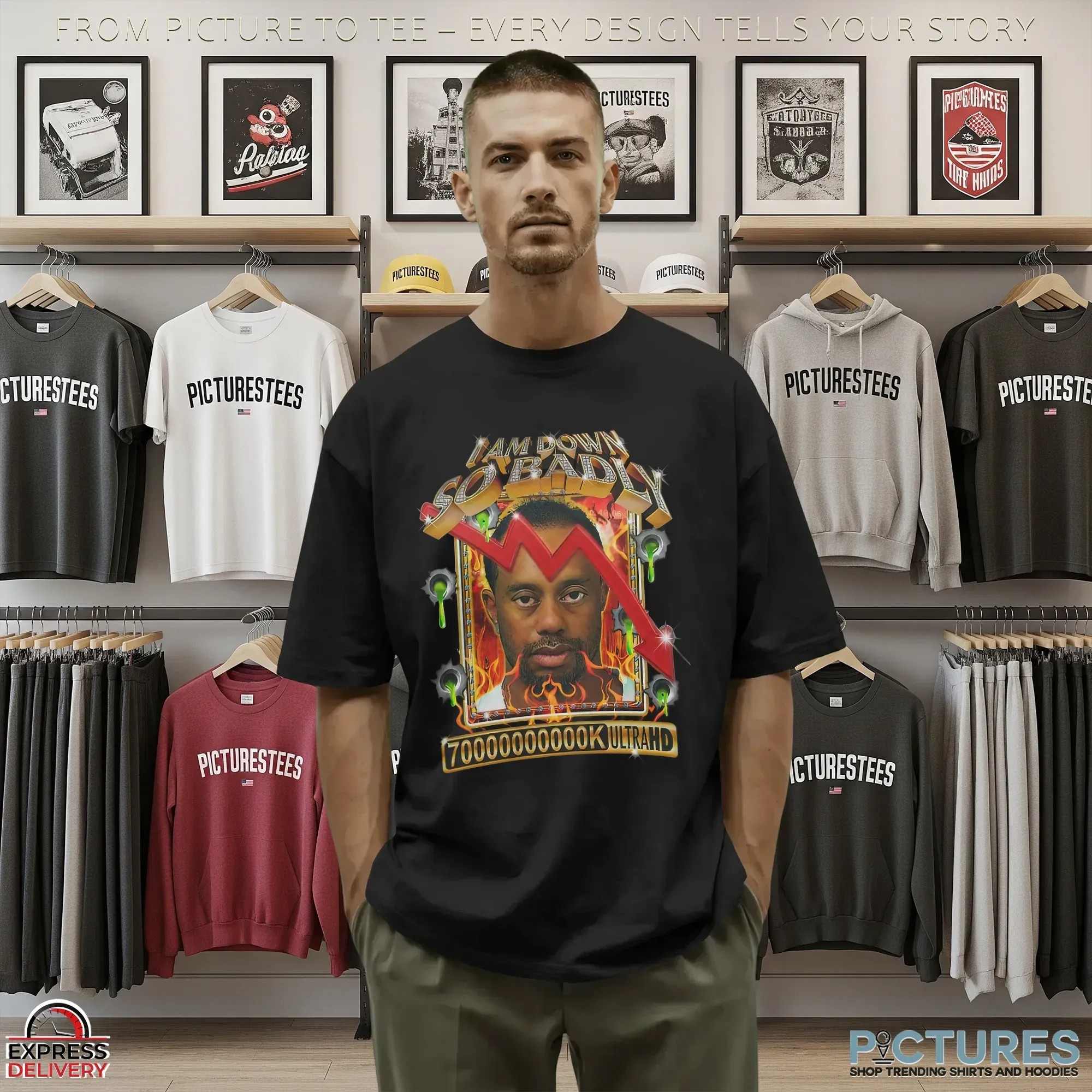 Tiger Woods I Am Down So Badly 70000000k Ultrahd Blinged Out T Shirt