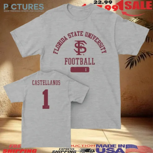 Tommy Castellanos 1 Florida State University Football Double Sided T Shirt