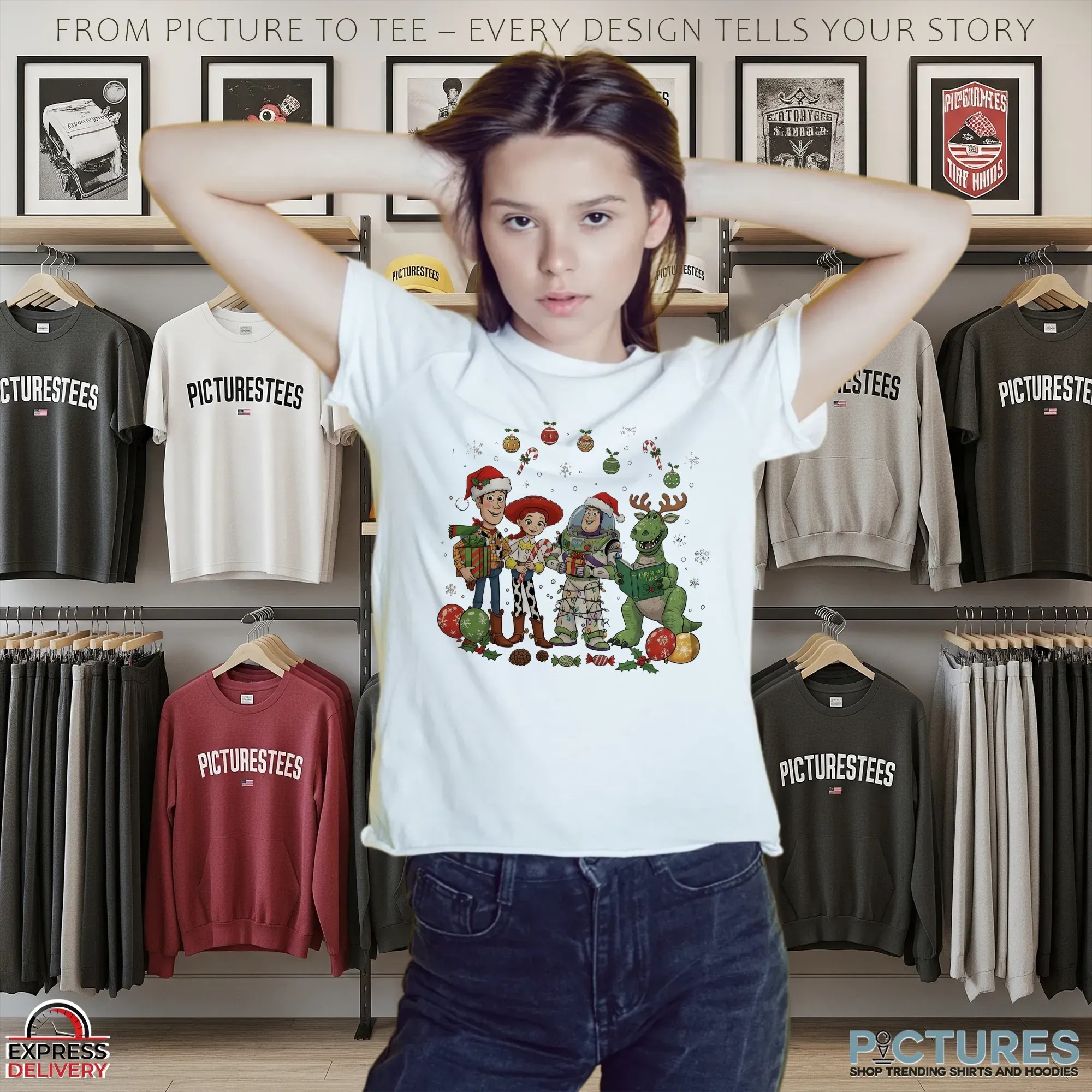 Toy Story Woody, Jessie, Buzz Lightyear And Rex Retro Christmas T Shirt