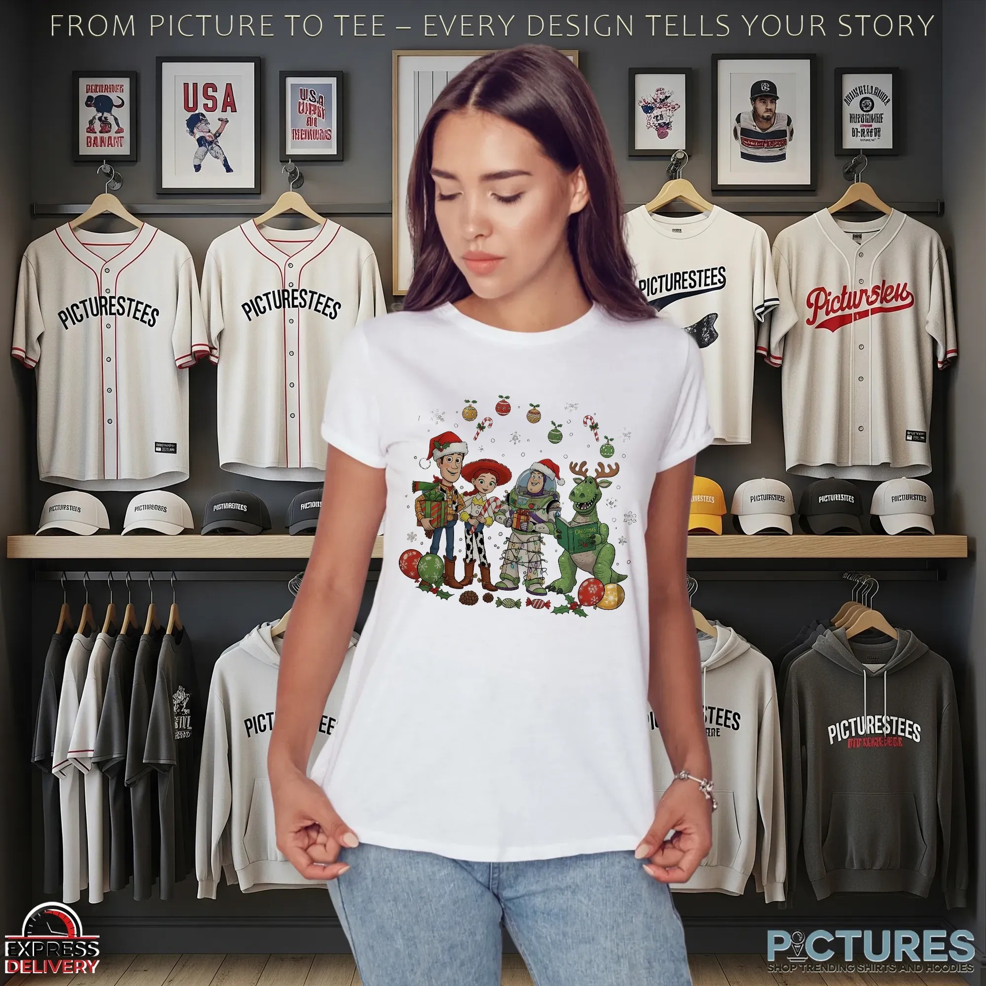 Toy Story Woody, Jessie, Buzz Lightyear And Rex Retro Christmas T Shirt
