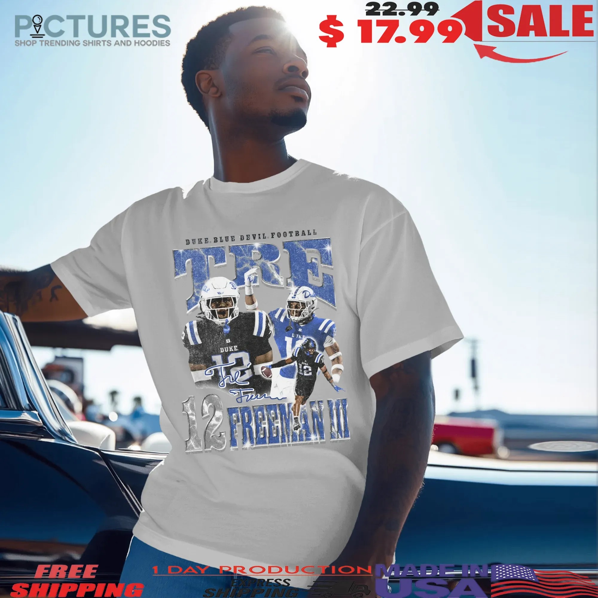 Tre Freeman Iii 12 Duke Blue Devils Football Player Vintage Bootleg Signature T Shirt