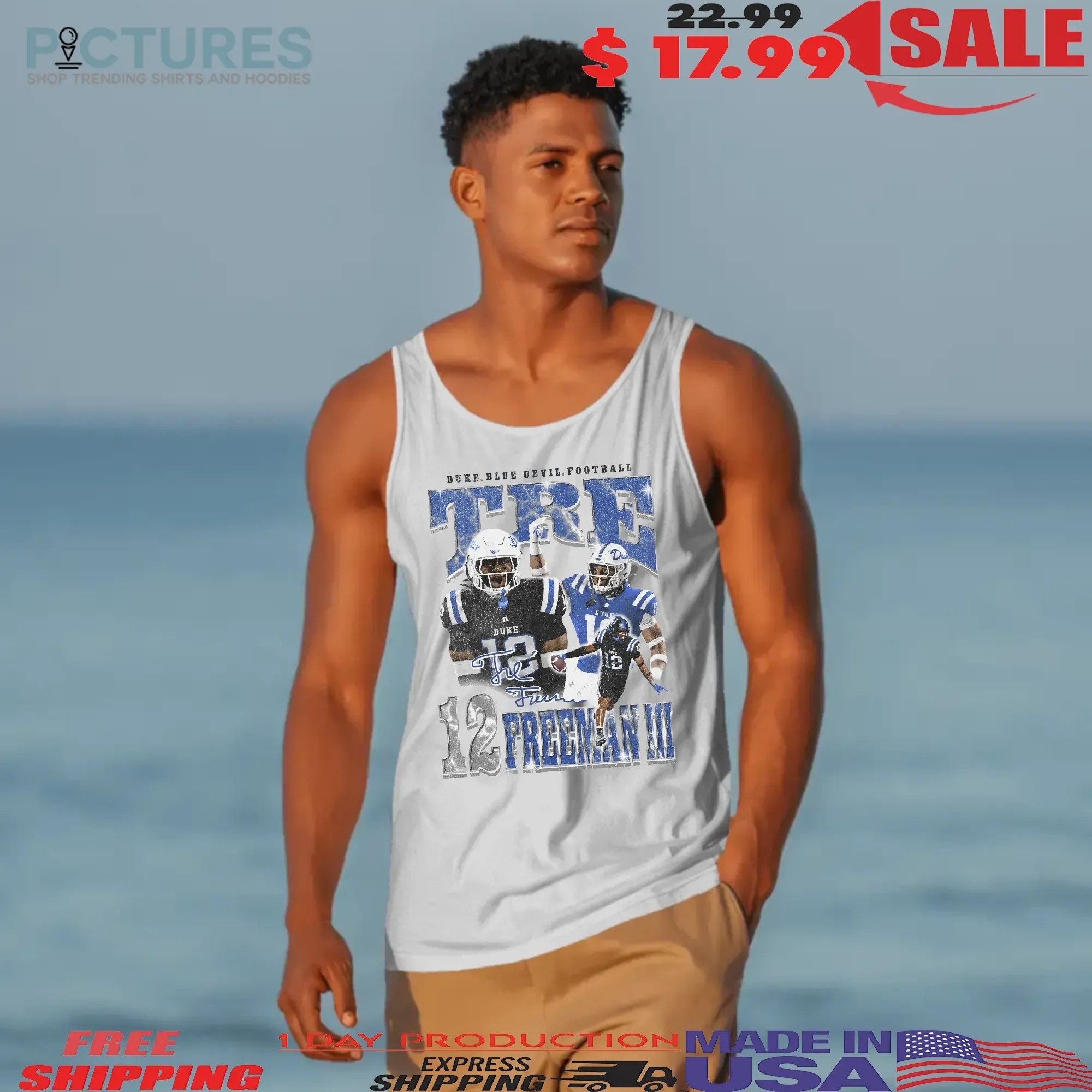 Tre Freeman Iii 12 Duke Blue Devils Football Player Vintage Bootleg Signature T Shirt