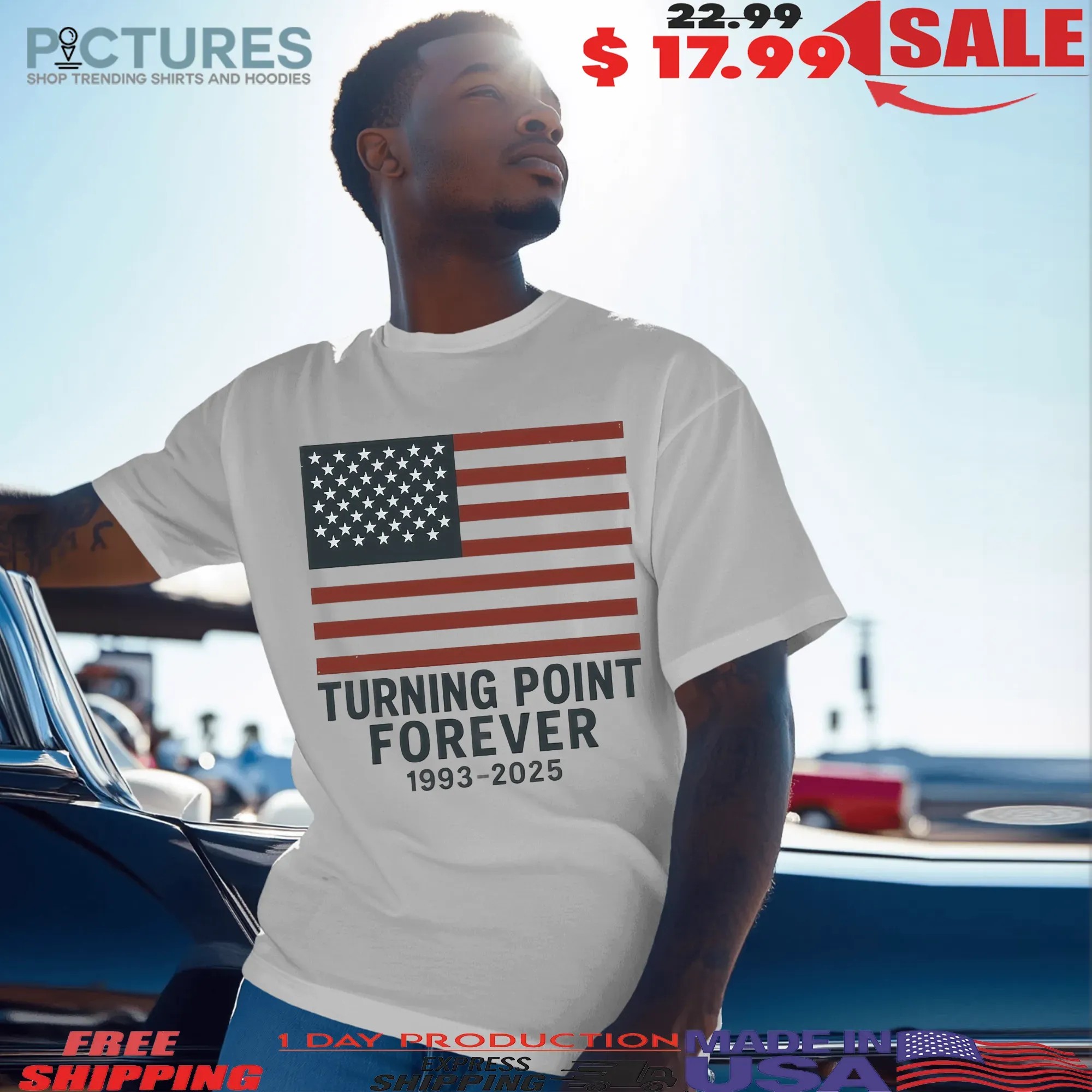 Turning Point Forever 1993 2025 Charlie Kirk American flag t shirt