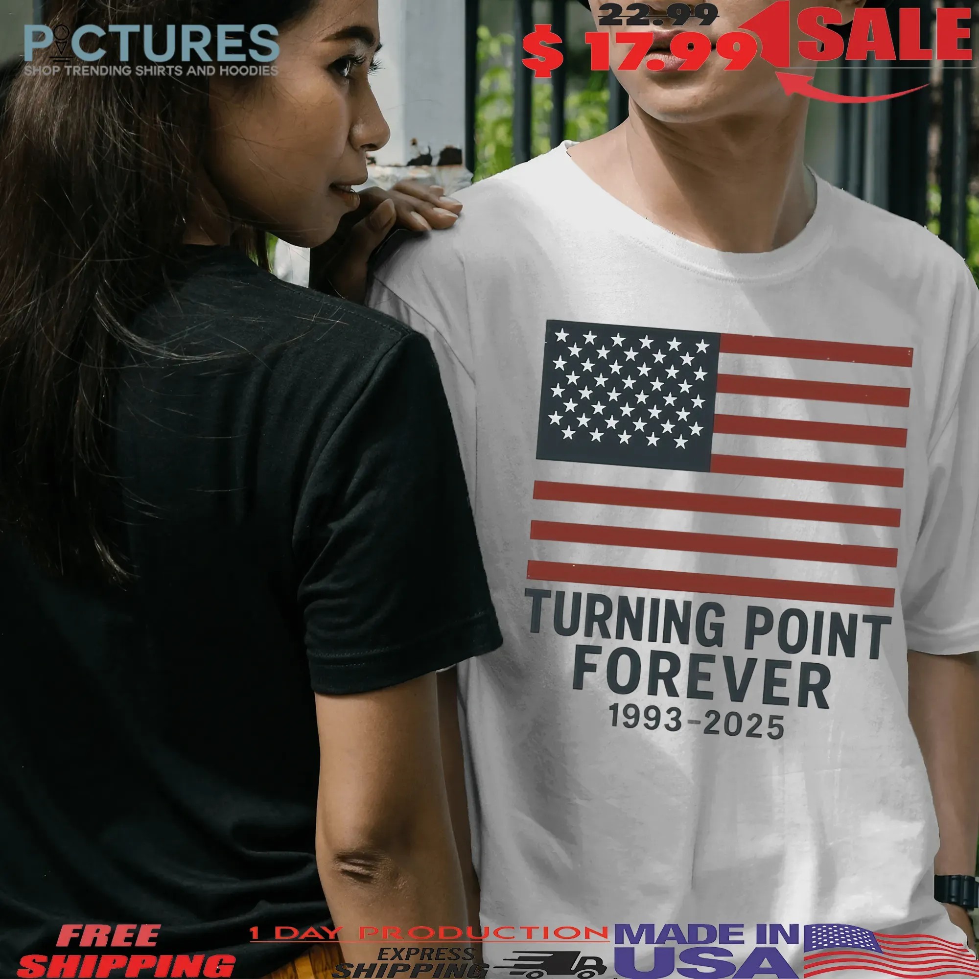 Turning Point Forever 1993 2025 Charlie Kirk American flag t shirt