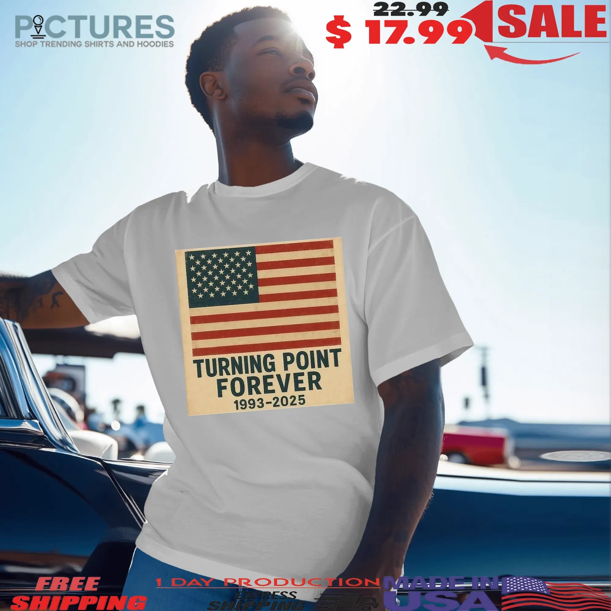 Turning Point Forever 1993 2025 Charlie Kirk USA Flag T Shirt