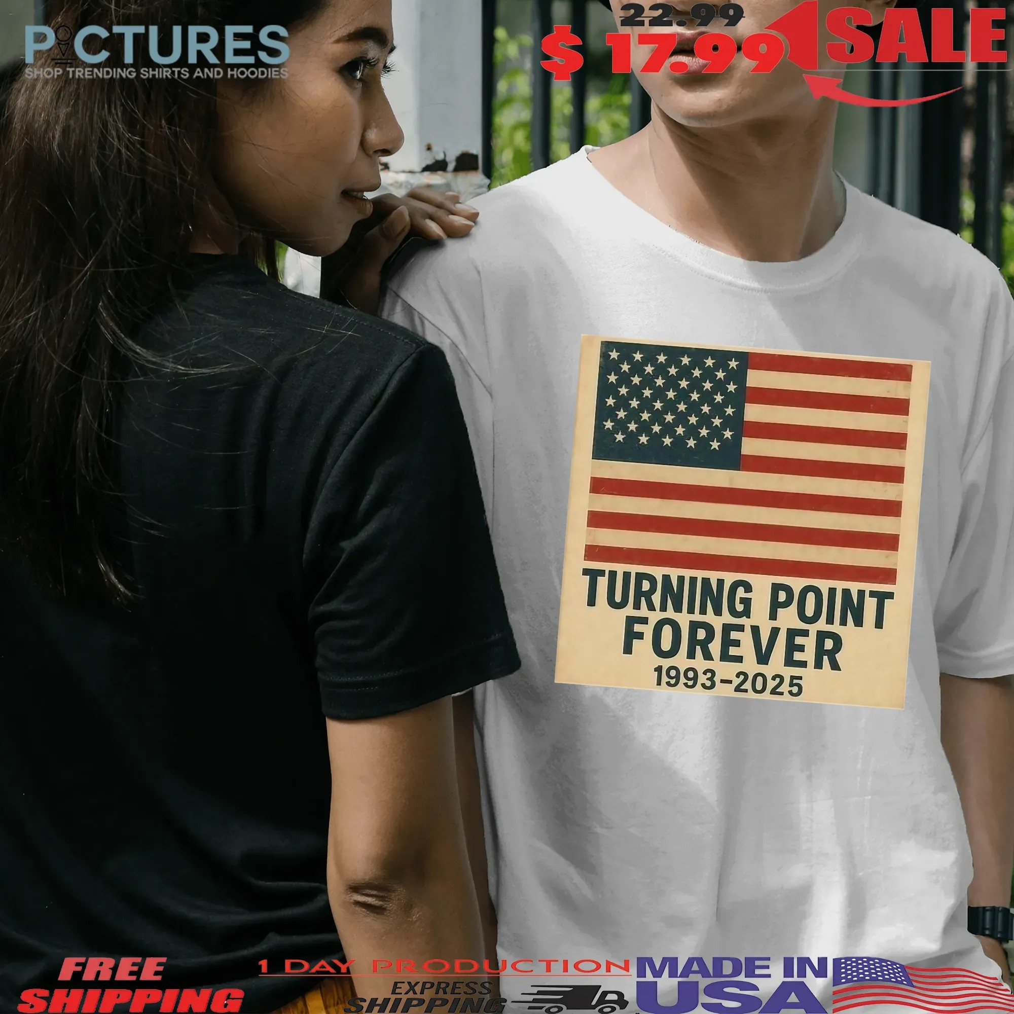 Turning Point Forever 1993 2025 Charlie Kirk USA Flag T Shirt