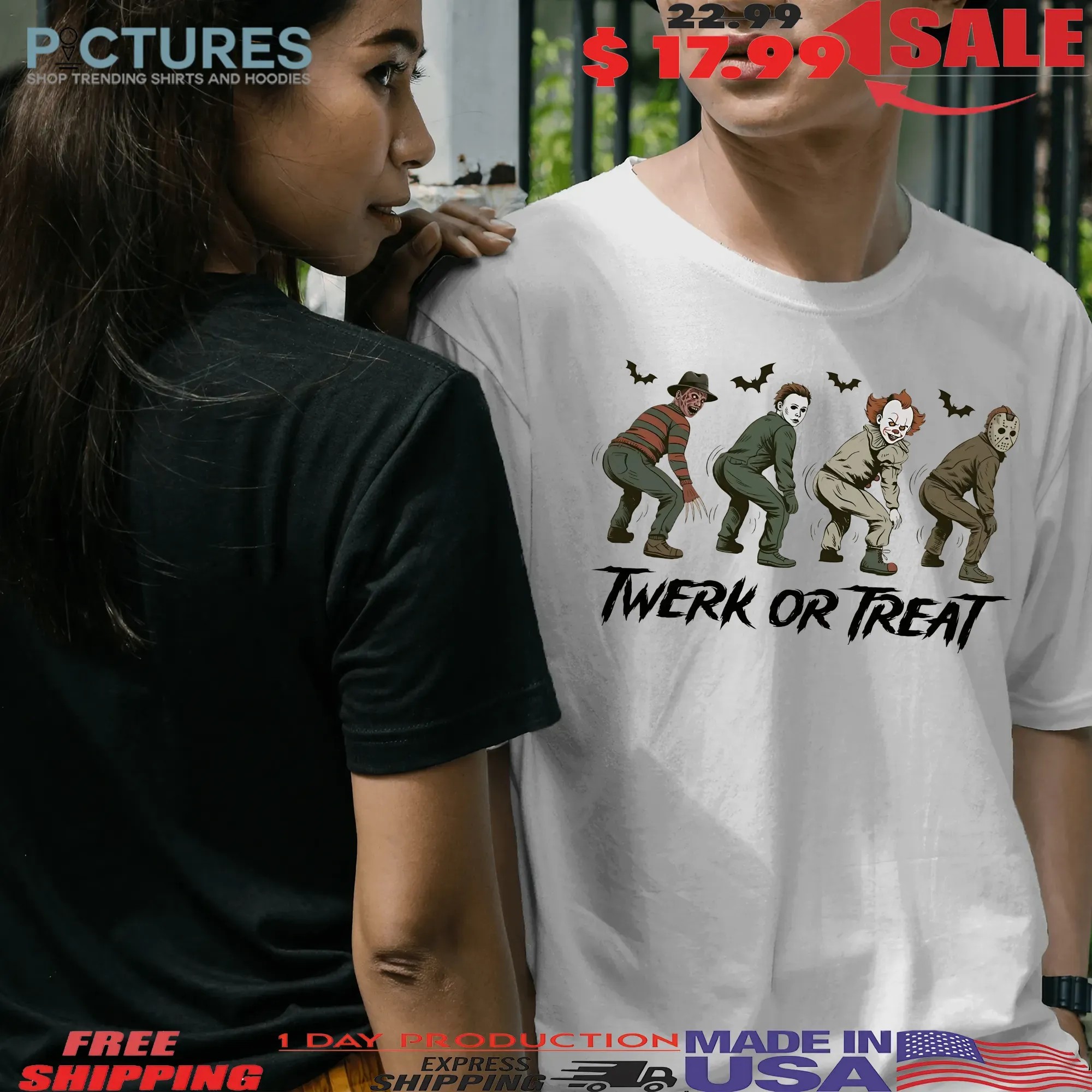 Twerk or Treat Horror Characters Dancing Killer Halloween Spooky Season T Shirt