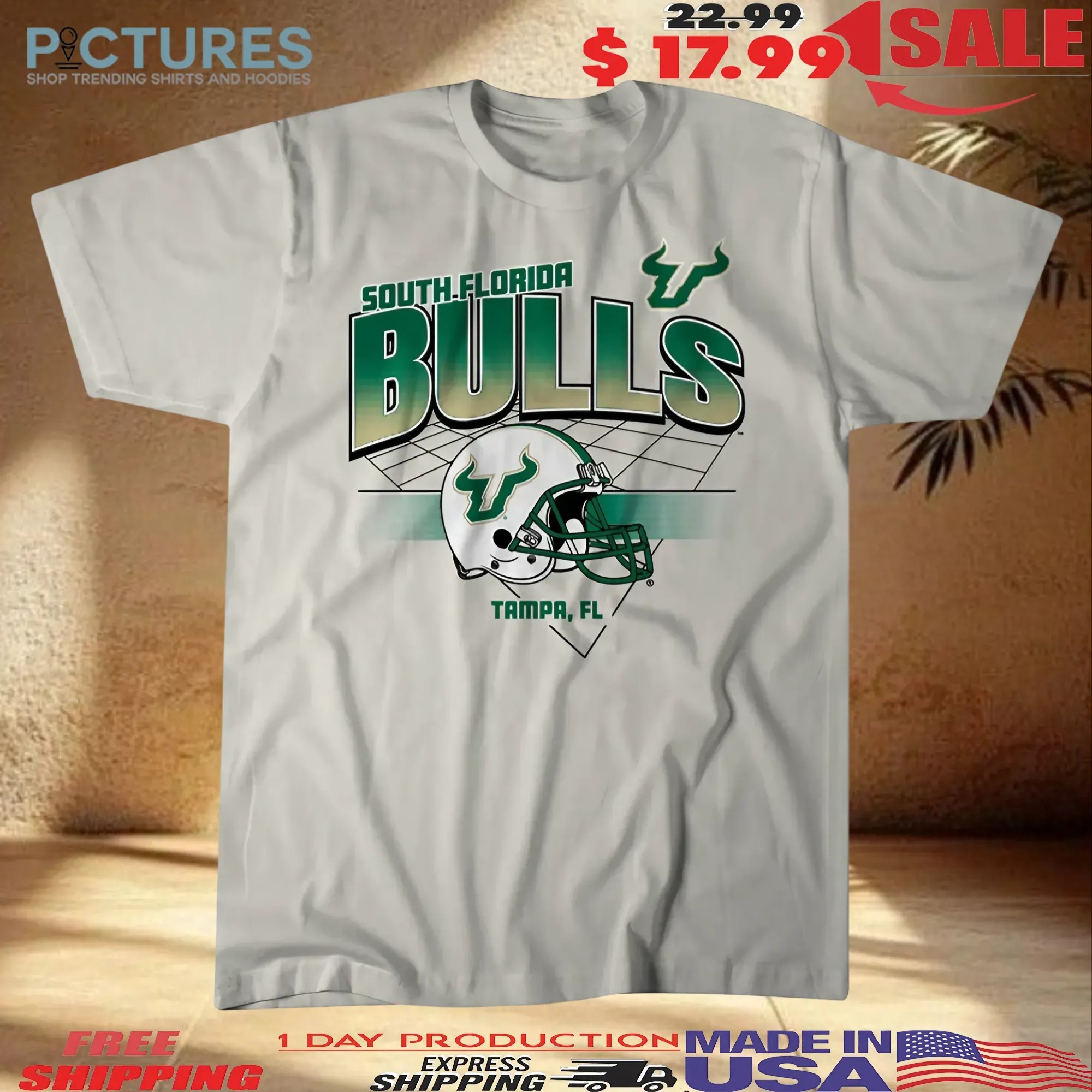 USF South Florida Bulls Football Tampa FL Helmet Grid Vintage T Shirt