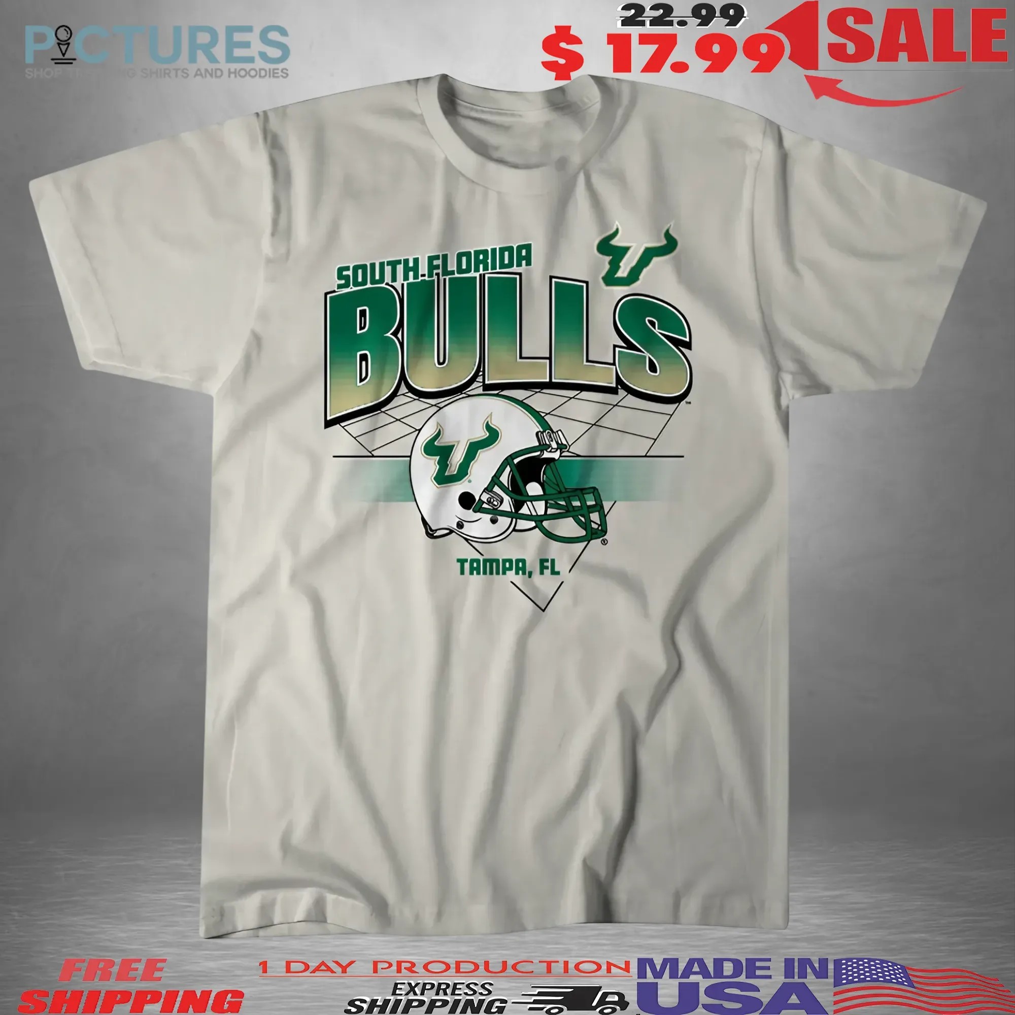 USF South Florida Bulls Football Tampa FL Helmet Grid Vintage T Shirt
