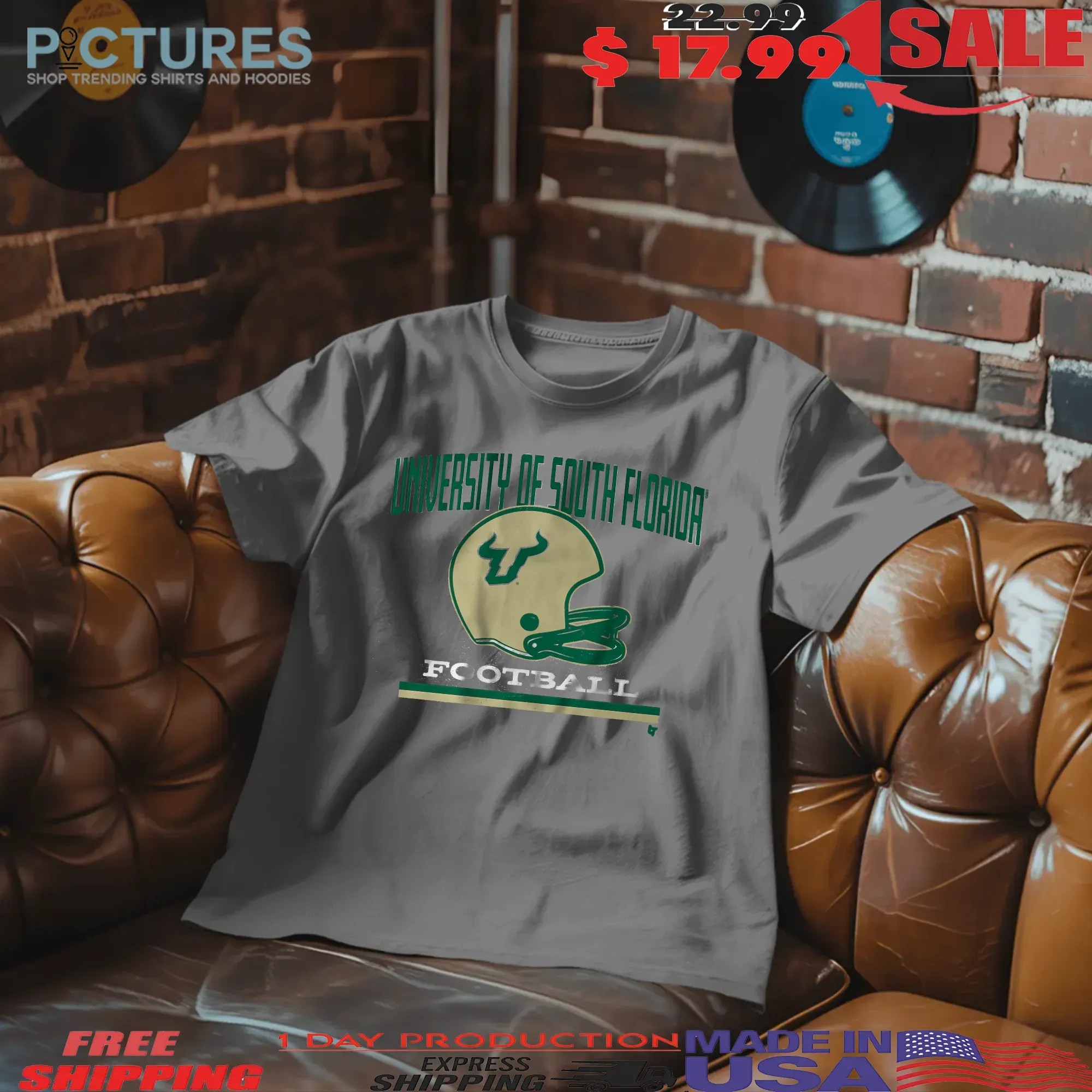 USF University Of South Florida Football Vintage Helmet T Shirt