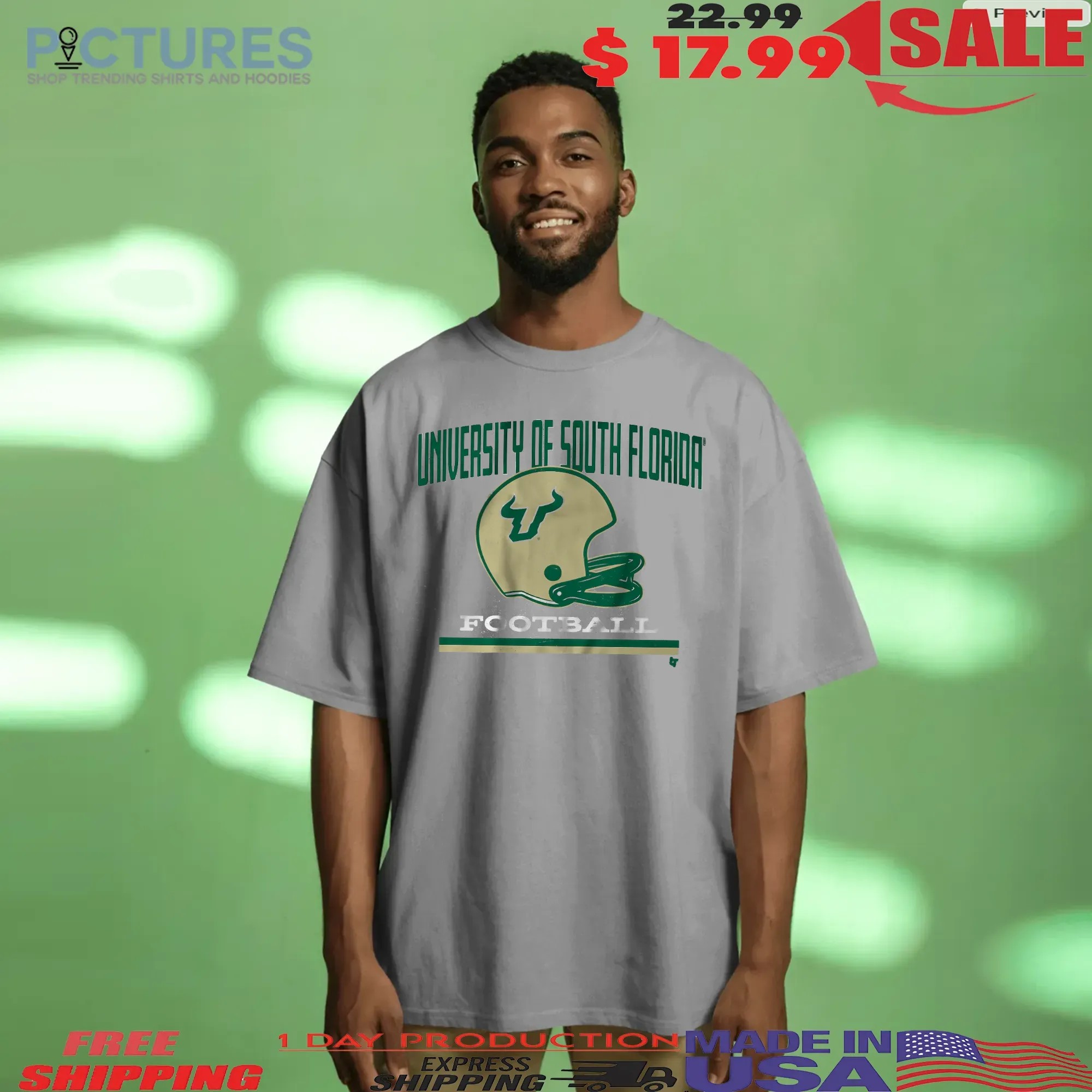 USF University Of South Florida Football Vintage Helmet T Shirt