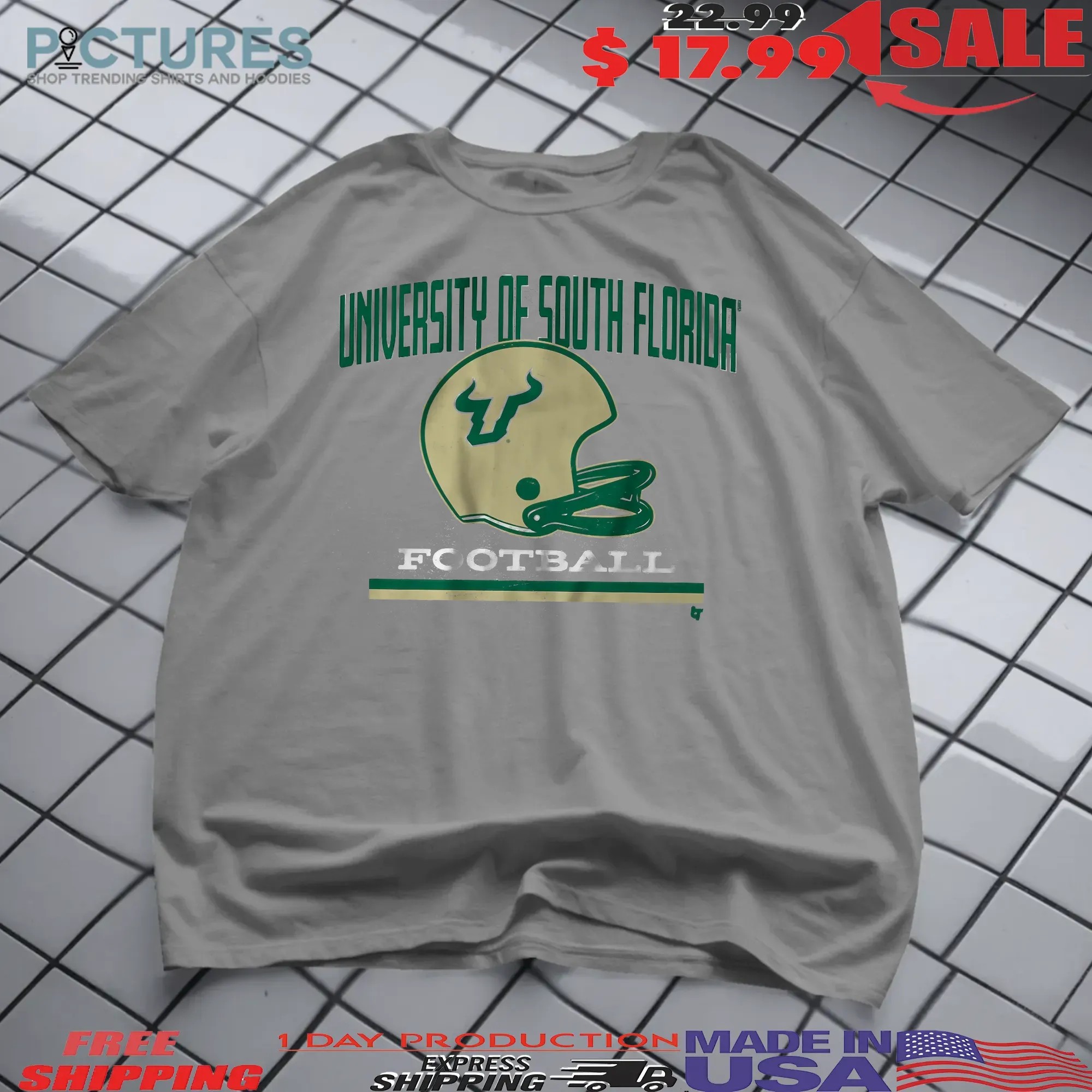 USF University Of South Florida Football Vintage Helmet T Shirt