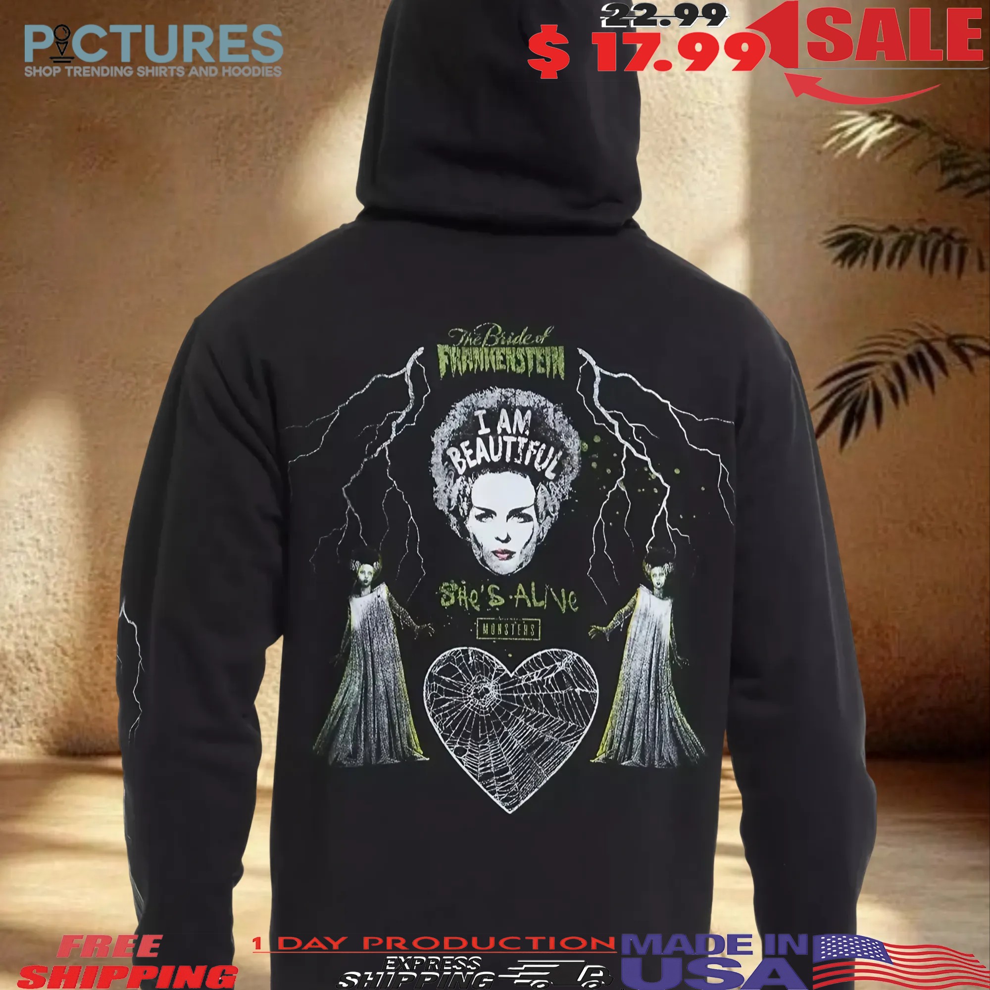 Universal Monsters The Bride Of Frankenstein I Am Beautiful She's Alive Halloween T Shirt