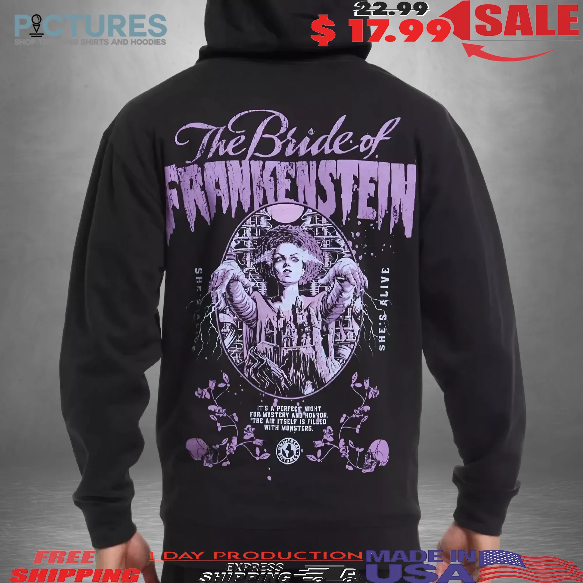 Universal Monsters The Bride Of Frankenstein It's A Perfect Night For Mystery And Horror Halloween T Shirt