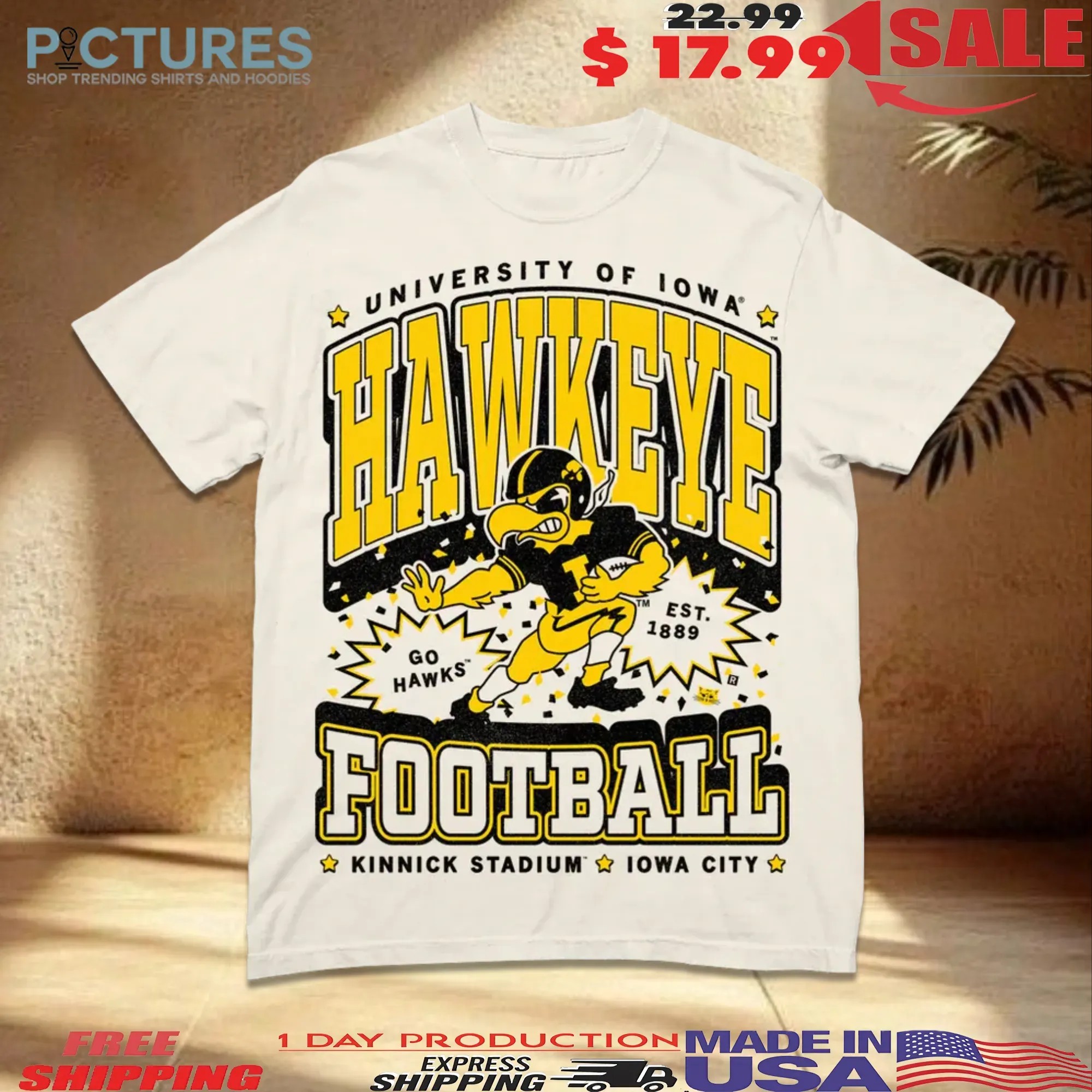 University of Iowa Hawkeyes Football Go Hawks Kinnick Stadium Max Collegiate T Shirt