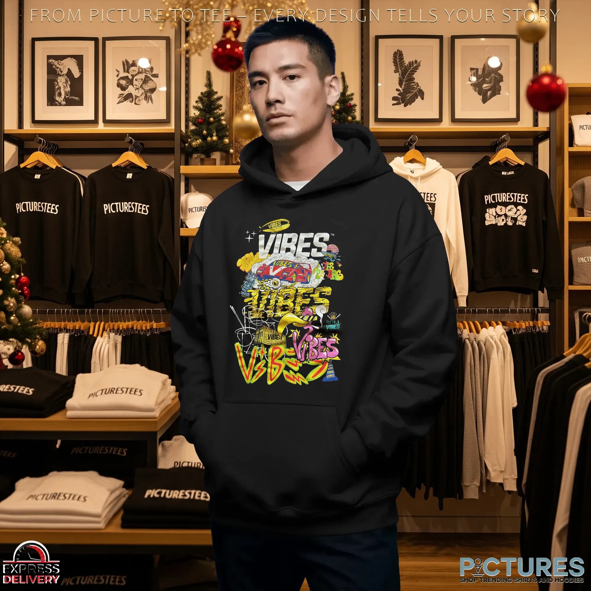 Vibes Rolling Papers Graffiti Streetwear Colorful Urban Retro Car, Smoke Art and Neon Hip-Hop Style Graphic T Shirt