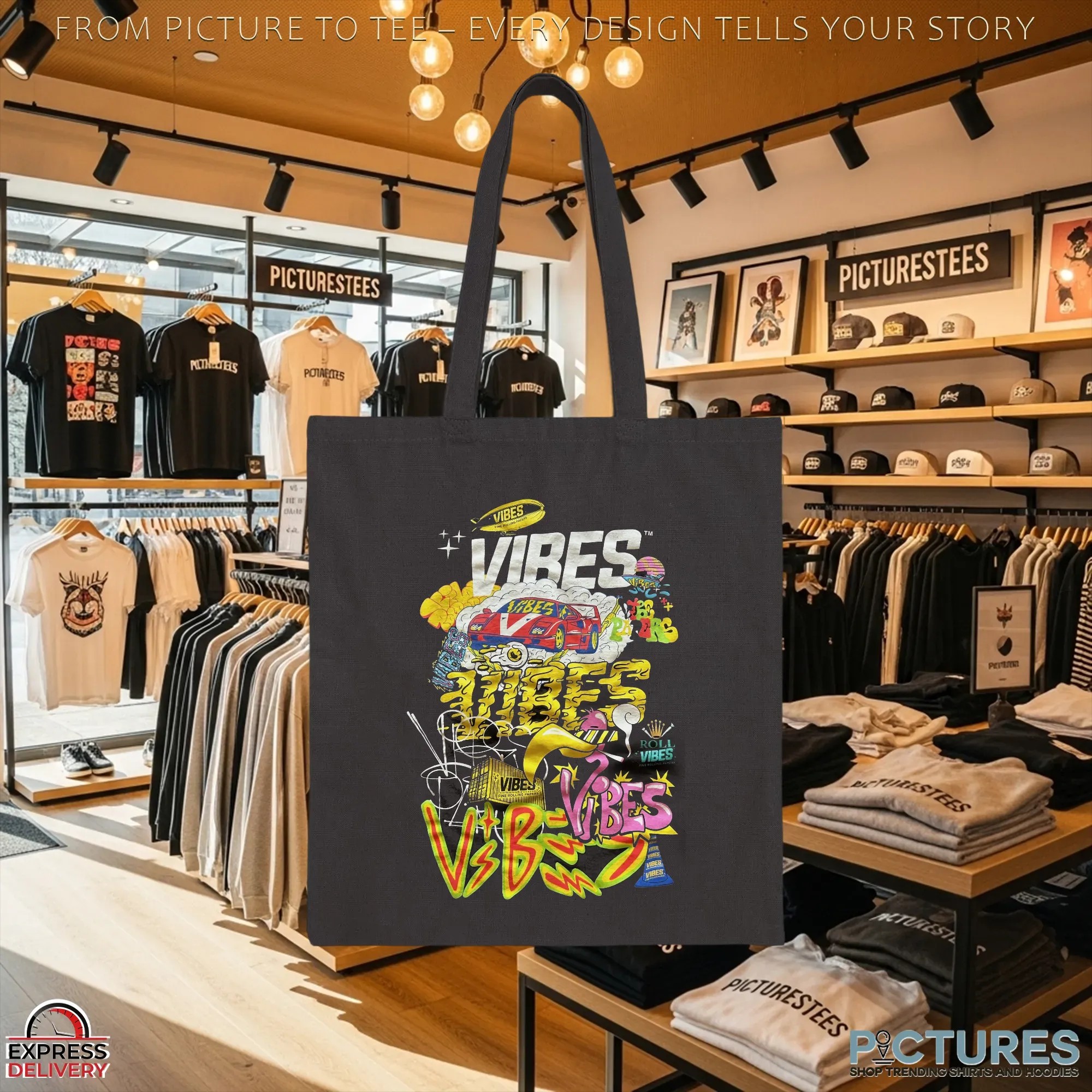 Vibes Rolling Papers Graffiti Streetwear Colorful Urban Retro Car, Smoke Art and Neon Hip-Hop Style Graphic T Shirt