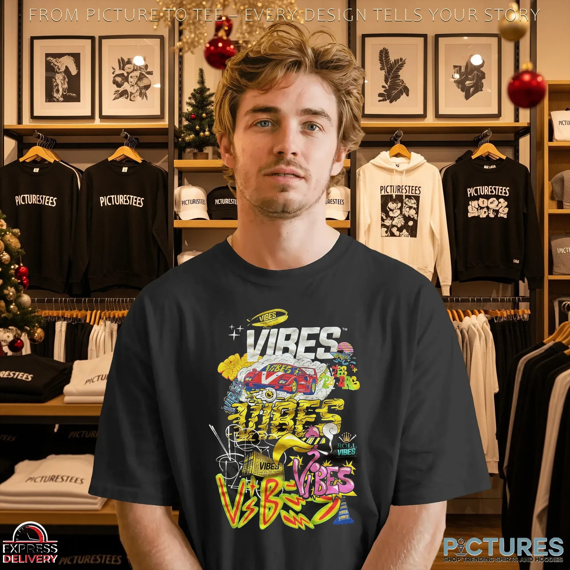 Vibes Rolling Papers Graffiti Streetwear Colorful Urban Retro Car, Smoke Art and Neon Hip-Hop Style Graphic T Shirt