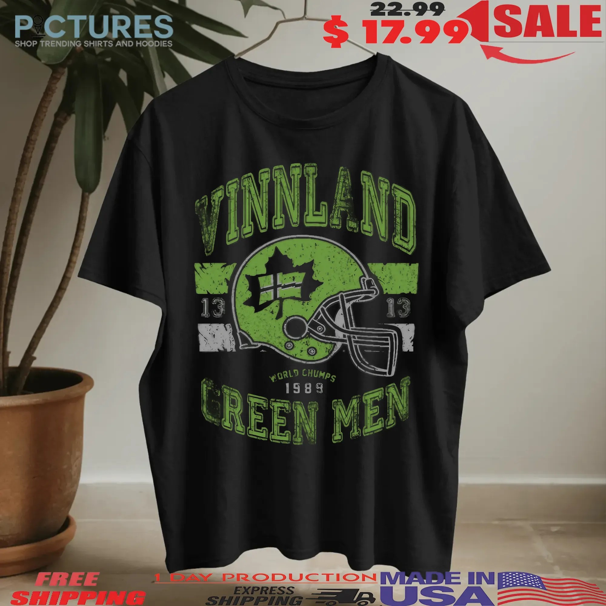 Vinnland Green Men World Champs 1989 Helmet Vintage T Shirt