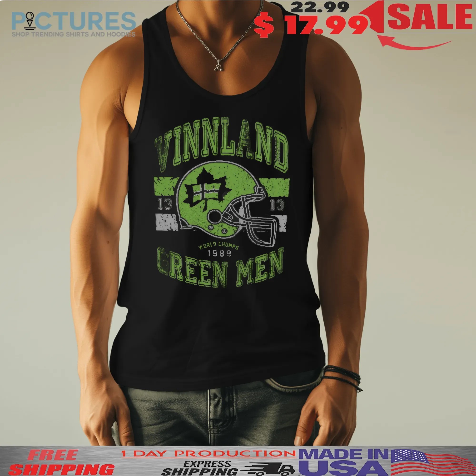 Vinnland Green Men World Champs 1989 Helmet Vintage T Shirt