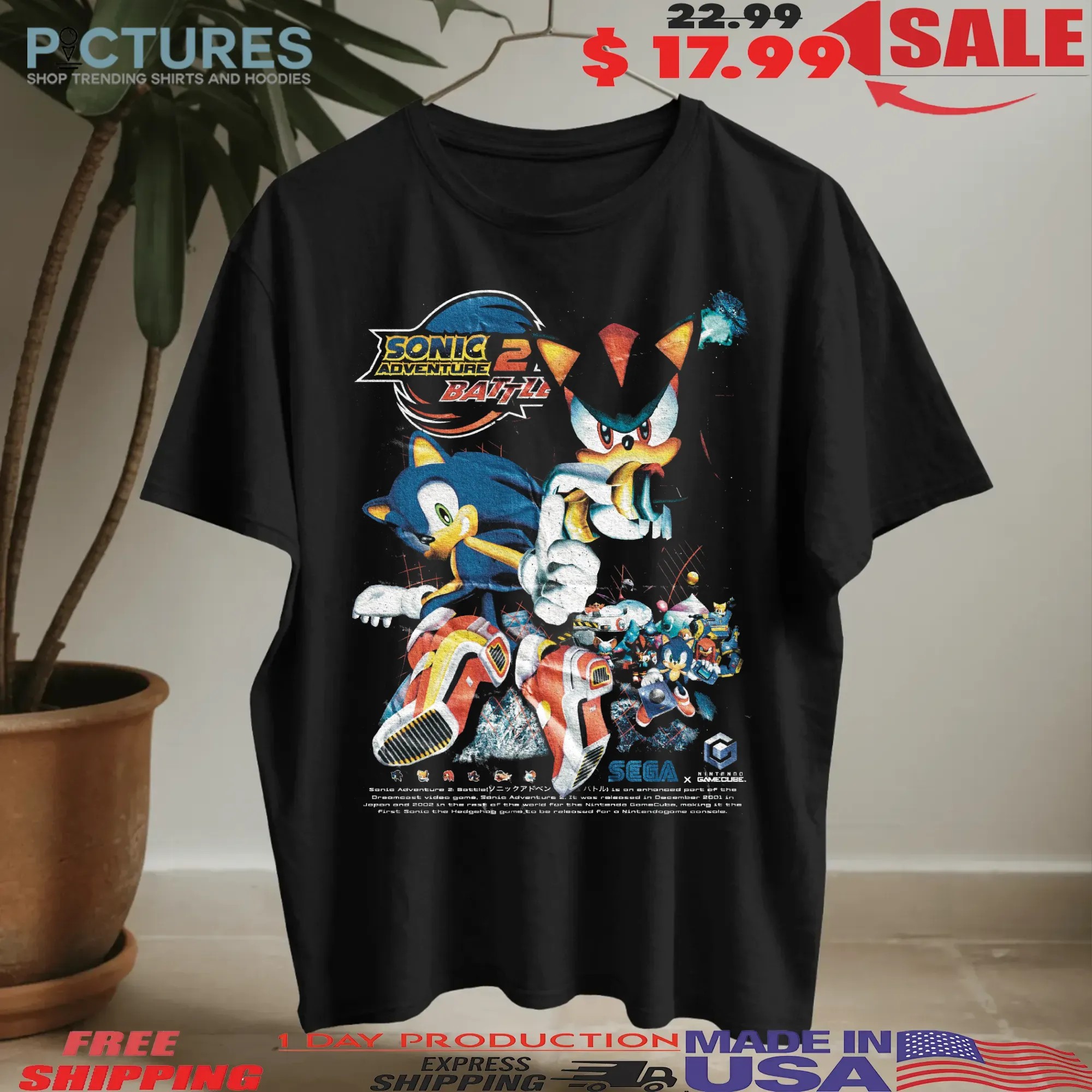 Vintage Sonic Adventure 2 Battle Sonic & Shadow Sega Dreamcast & GameCube Graphic T Shirt